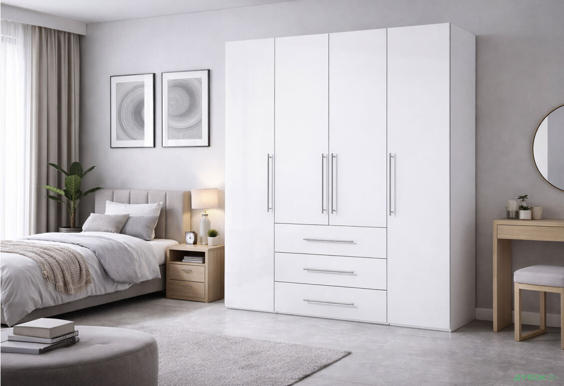 Зображення 2 - Шафа MiroMark Магнум 4-дверна з 3 шухлядами 196 см, біла