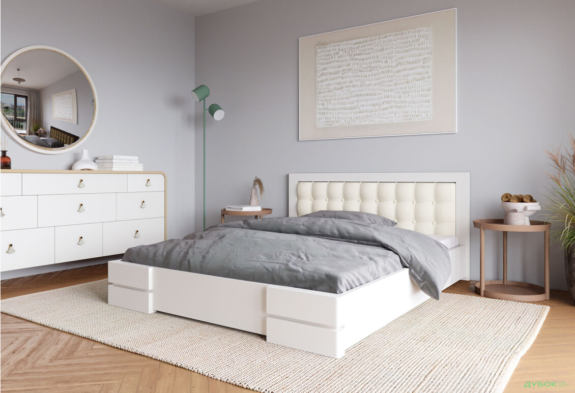 Ліжко Arbor Drev Регіна 160 см прошивка узголів'я квадрат, тк. Лагуна 03, біле - Зображення 2 Зображення 2 - Ліжко Arbor Drev Регіна 160 см прошивка узголів'я квадрат, тк. Лагуна 03, біле
