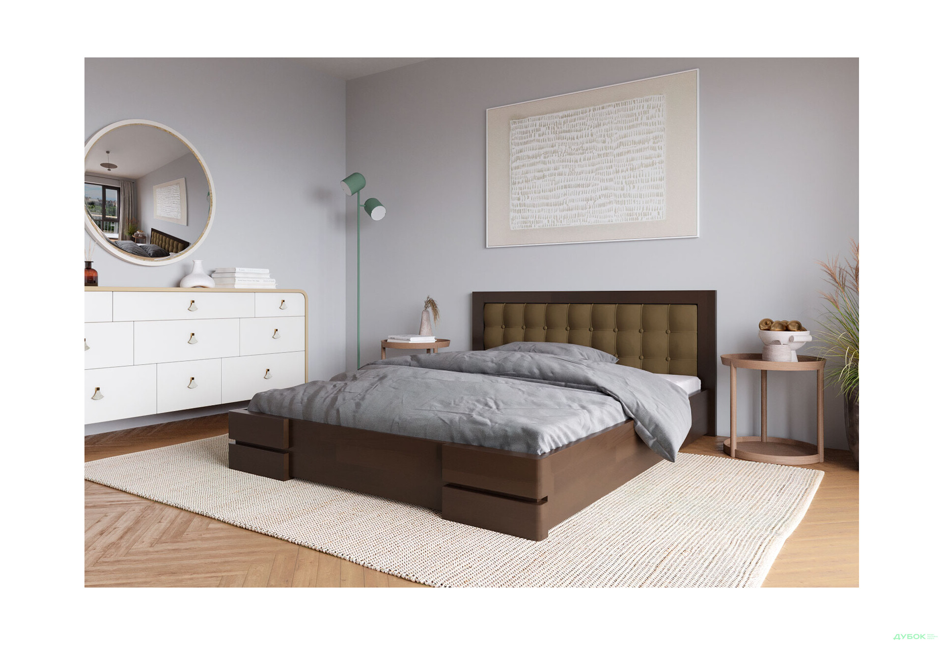 Ліжко Arbor Drev Регіна 160 см прошивка узголів'я квадрат, тк. Лагуна 11, горіх темний - Зображення 2 Зображення 2 - Ліжко Arbor Drev Регіна 160 см прошивка узголів'я квадрат, тк. Лагуна 11, горіх темний