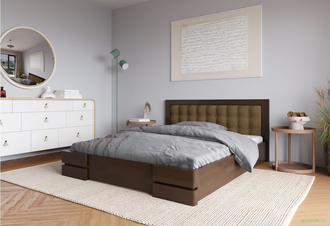 Ліжко Arbor Drev Регіна 160 см прошивка узголів'я квадрат, тк. Лагуна 11, горіх темний - Зображення 2 Зображення 2 - Ліжко Arbor Drev Регіна 160 см прошивка узголів'я квадрат, тк. Лагуна 11, горіх темний