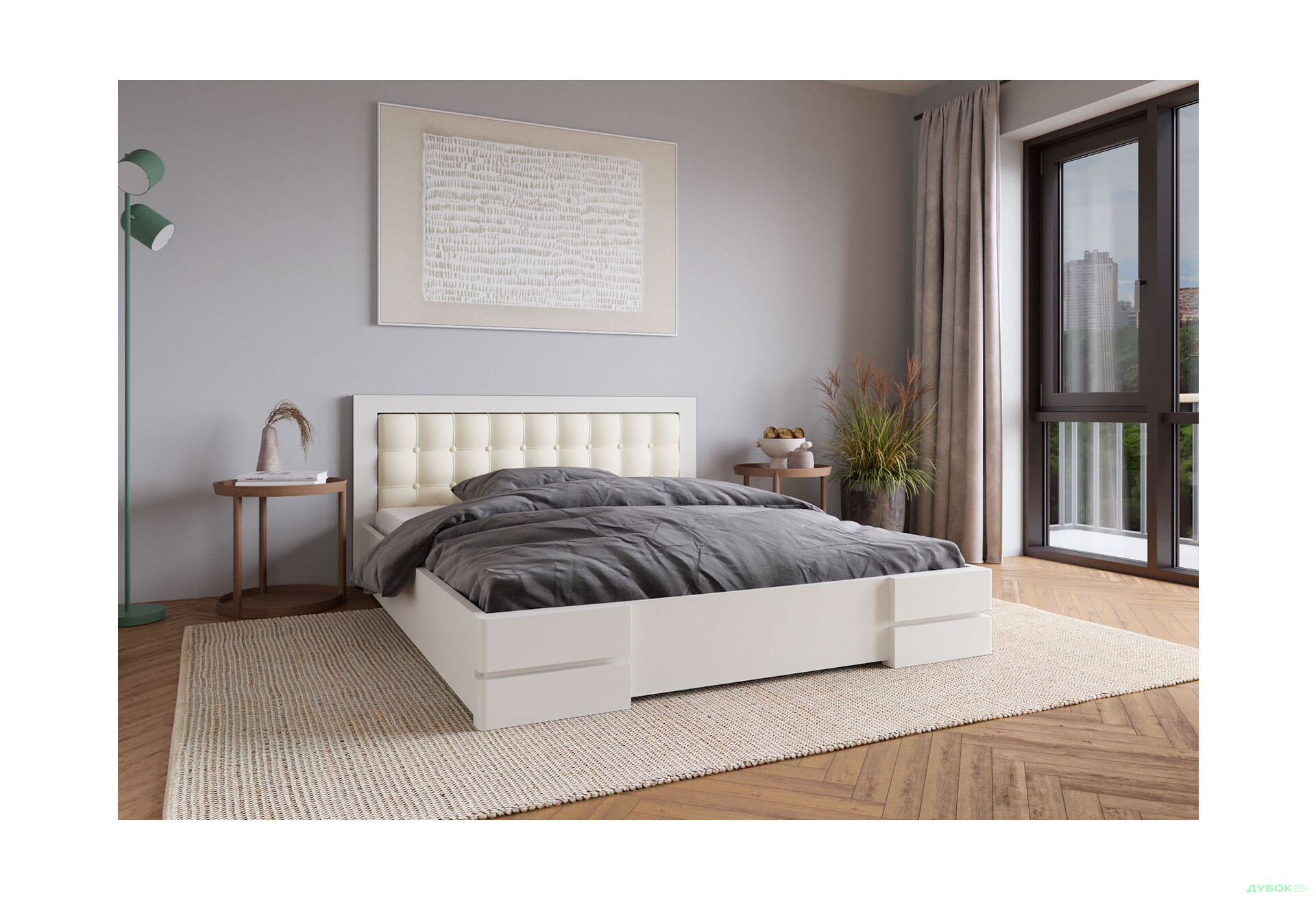 Ліжко Arbor Drev Регіна 180 см прошивка узголів'я квадрат, тк. Лагуна 03, біле - Зображення 3 Зображення 3 - Ліжко Arbor Drev Регіна 180 см прошивка узголів'я квадрат, тк. Лагуна 03, біле