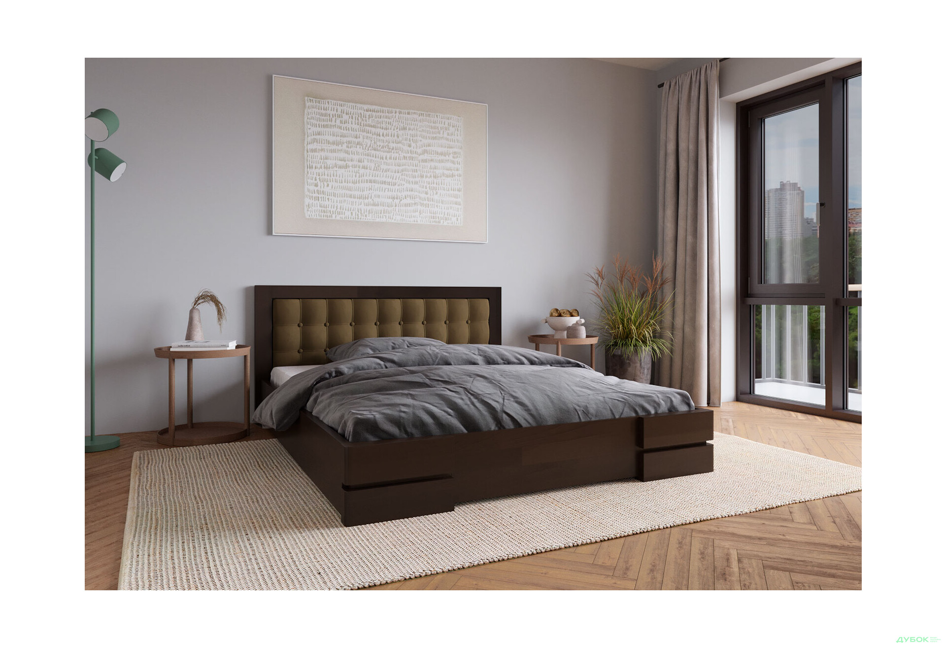 Ліжко-подіум Arbor Drev Регіна Люкс 140 см прошивка узголів'я квадрат, тк. Лагуна 11, горіх темний - Зображення 4 Зображення 4 - Ліжко-подіум Arbor Drev Регіна Люкс 140 см прошивка узголів'я квадрат, тк. Лагуна 11, горіх темний
