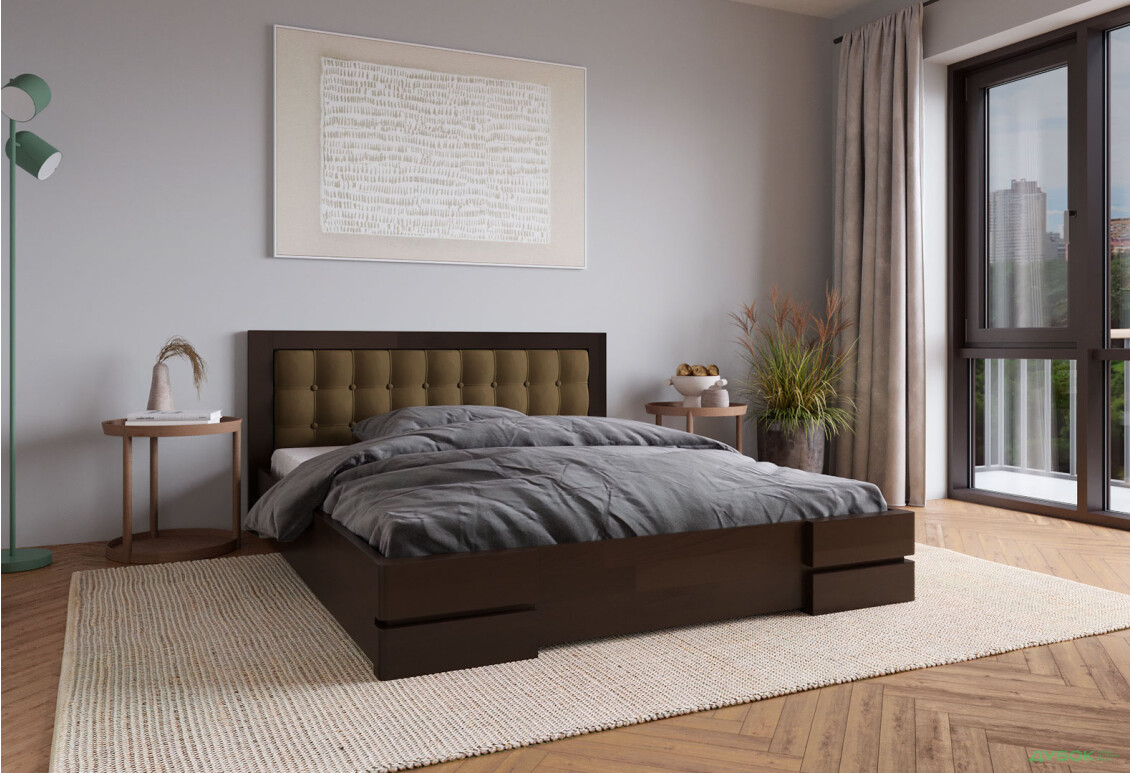Ліжко-подіум Arbor Drev Регіна Люкс 140 см прошивка узголів'я квадрат, тк. Лагуна 11, горіх темний - Зображення 4 Зображення 4 - Ліжко-подіум Arbor Drev Регіна Люкс 140 см прошивка узголів'я квадрат, тк. Лагуна 11, горіх темний