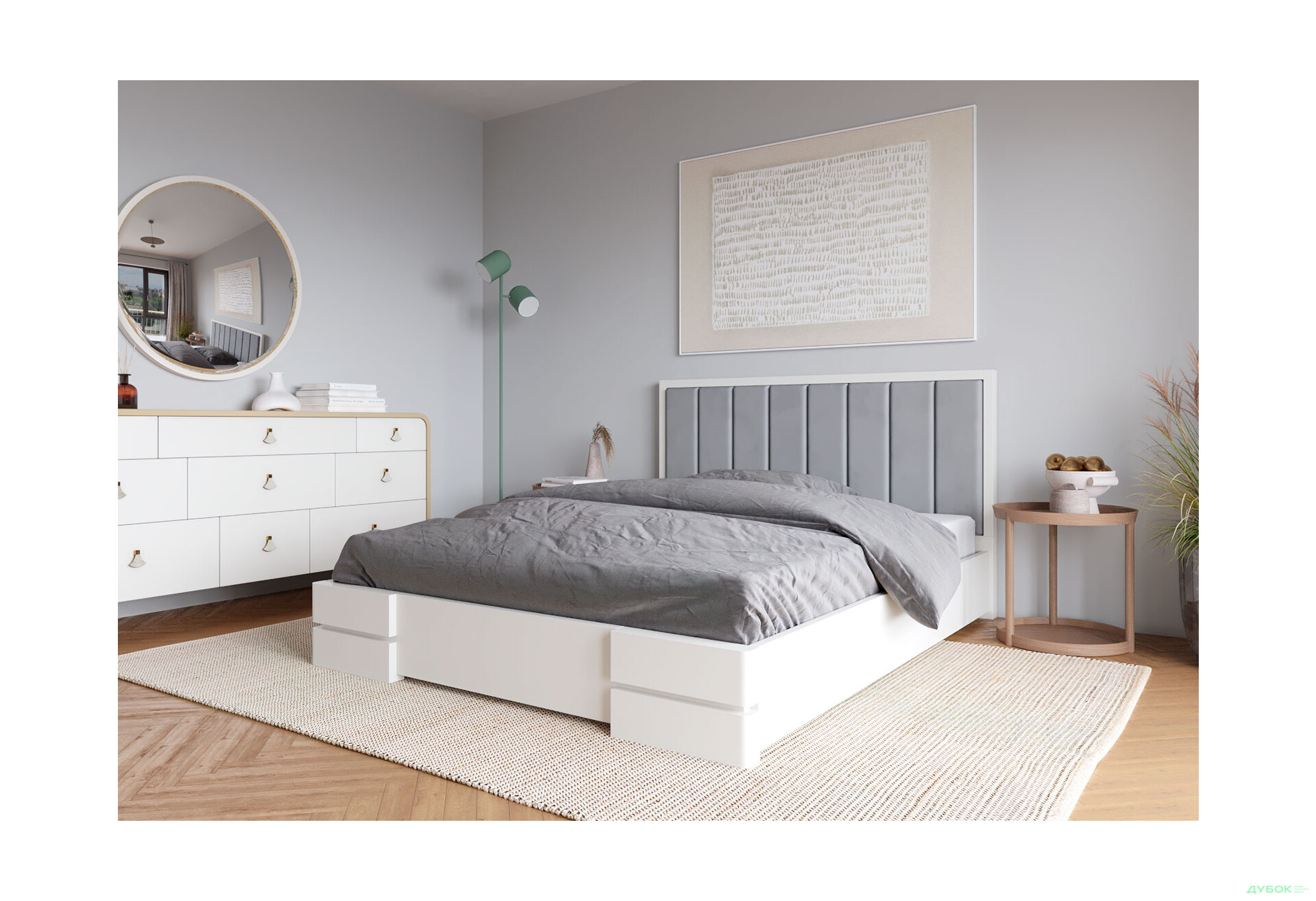 Ліжко-подіум Arbor Drev Мілано 180 см тк. Лагуна 43, біле - Зображення 2 Зображення 2 - Ліжко-подіум Arbor Drev Мілано 180 см тк. Лагуна 43, біле