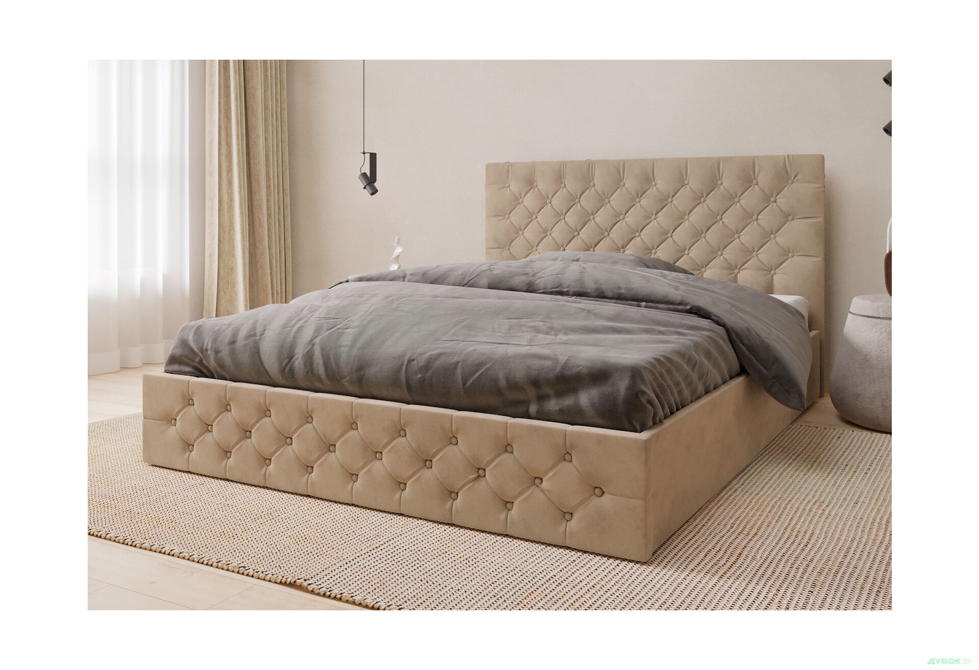 Зображення 2 - Ліжко-подіум Arbor Drev Каліфорнія (сосна) підйомне, фанерний каркас 160 см, тк. Лагуна 07