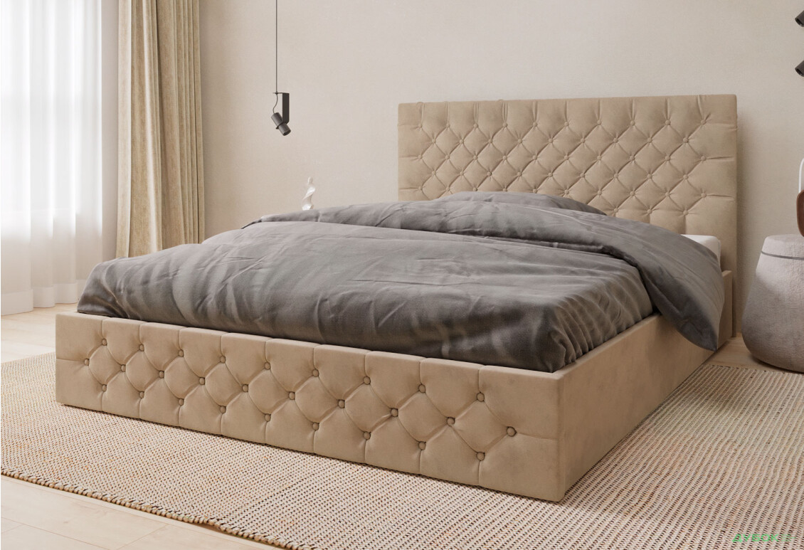 Зображення 2 - Ліжко-подіум Arbor Drev Каліфорнія (сосна) підйомне, фанерний каркас 160 см, тк. Лагуна 07