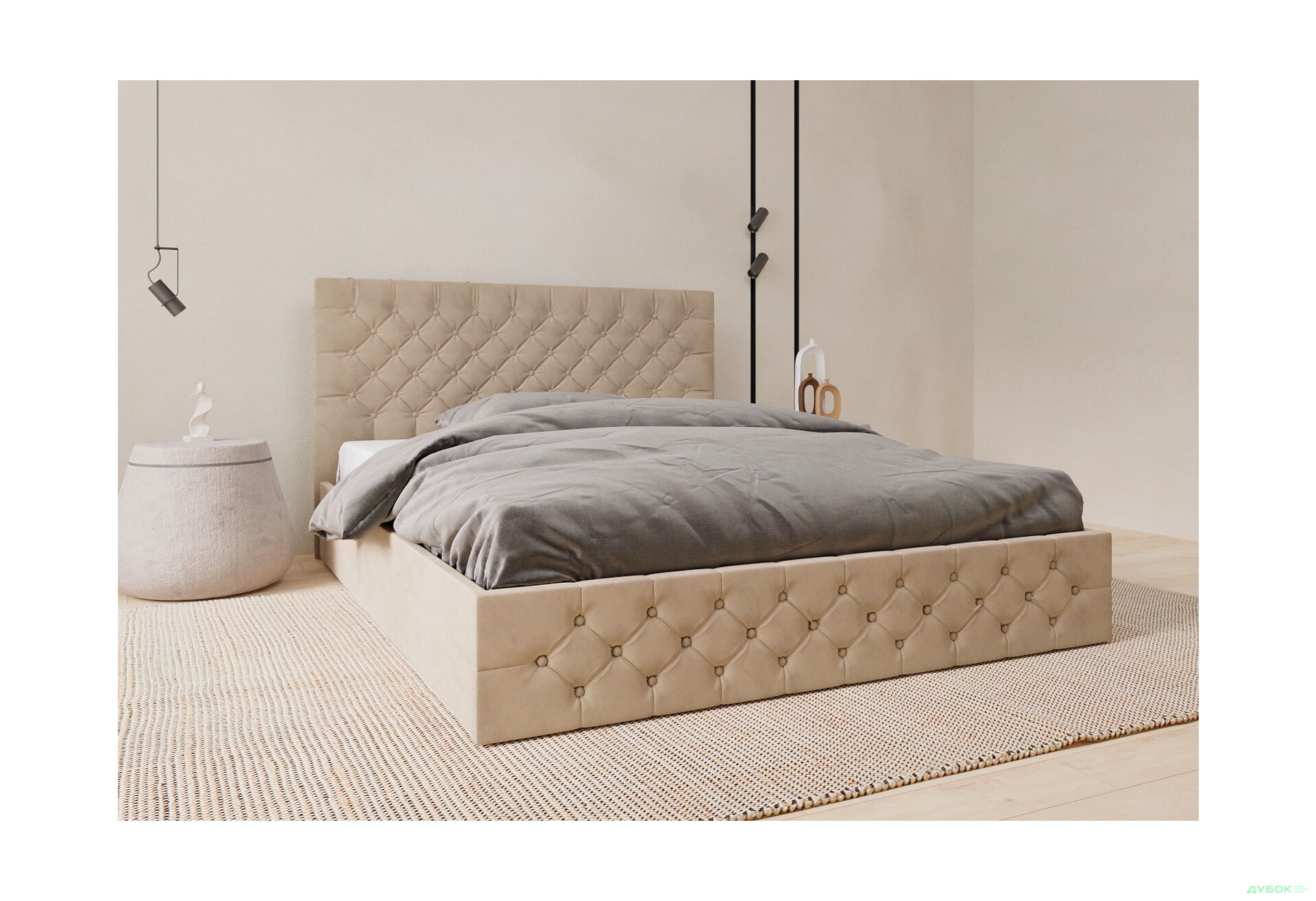 Зображення 4 - Ліжко-подіум Arbor Drev Каліфорнія (сосна) підйомне, фанерний каркас 160 см, тк. Лагуна 07