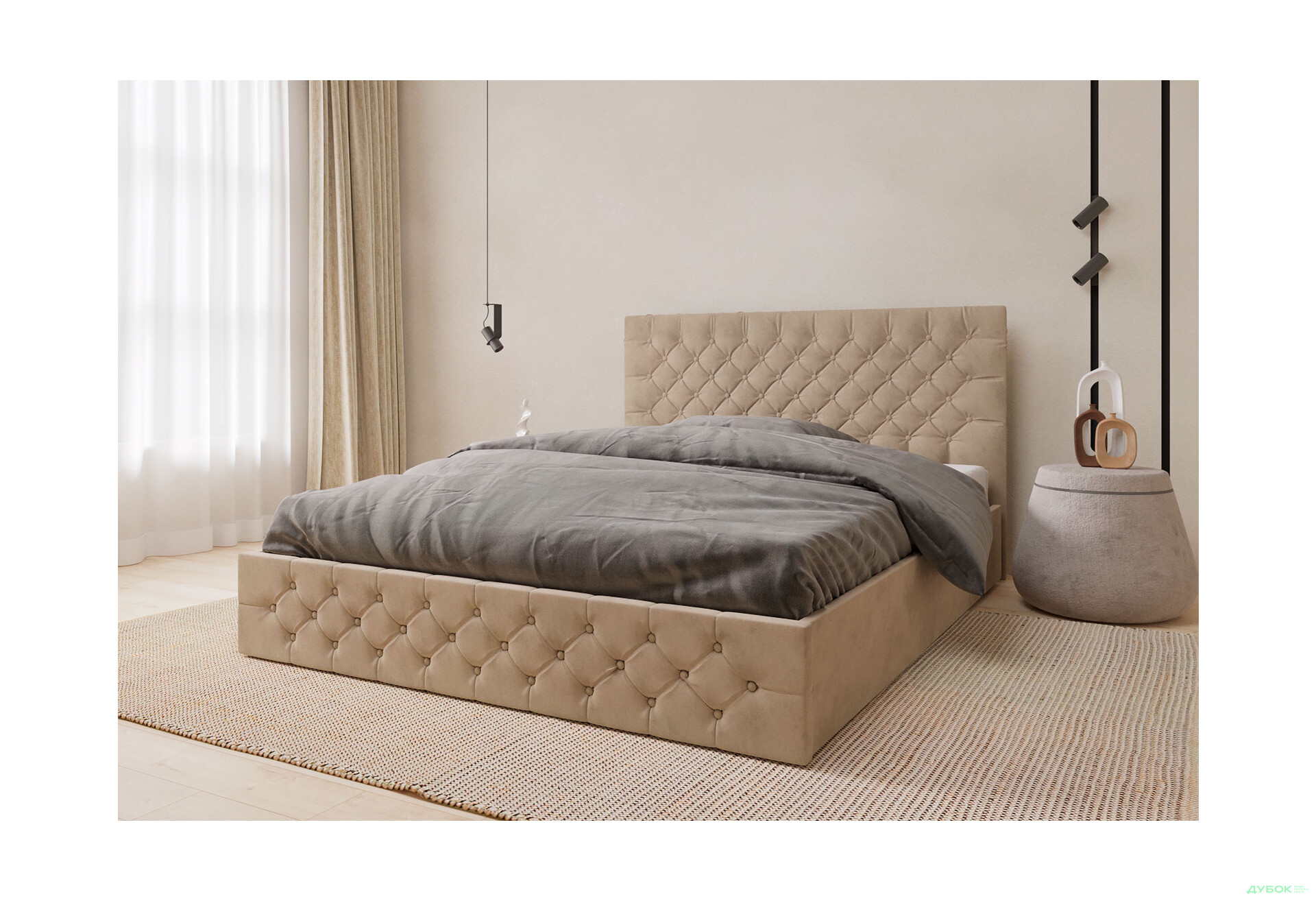 Зображення 5 - Ліжко-подіум Arbor Drev Каліфорнія (сосна) підйомне, фанерний каркас 160 см, тк. Лагуна 07