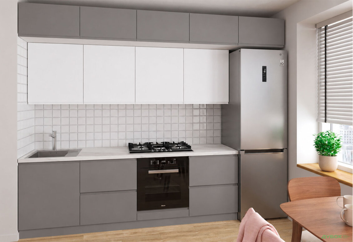 Кухня Інтерно Люкс / Interno Luxe 240 см, сірий мат / білий мат