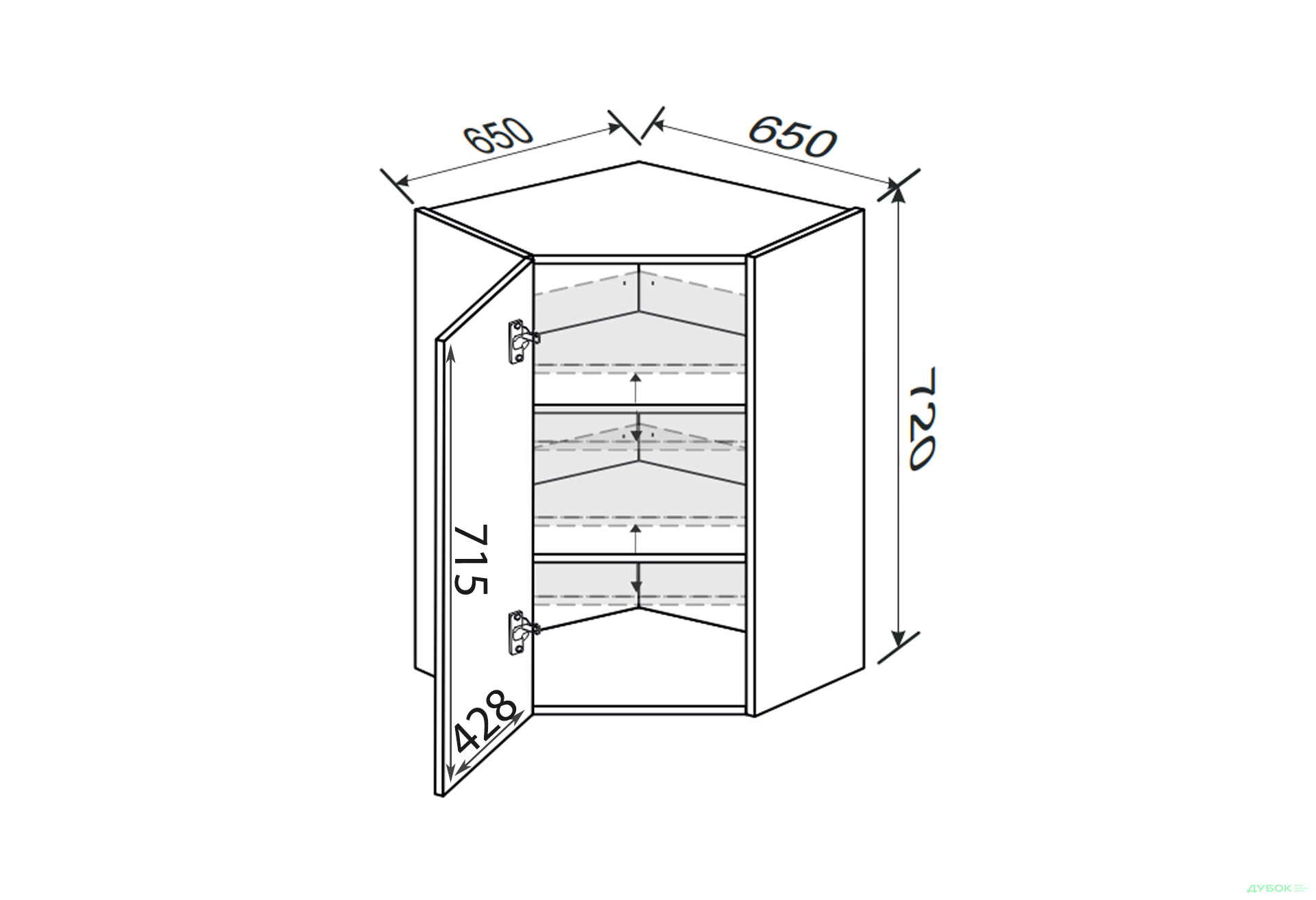 Зображення 2 - Верх Кут В 45°/720 (650х650) 1дв Глорі / Glory MiroMark