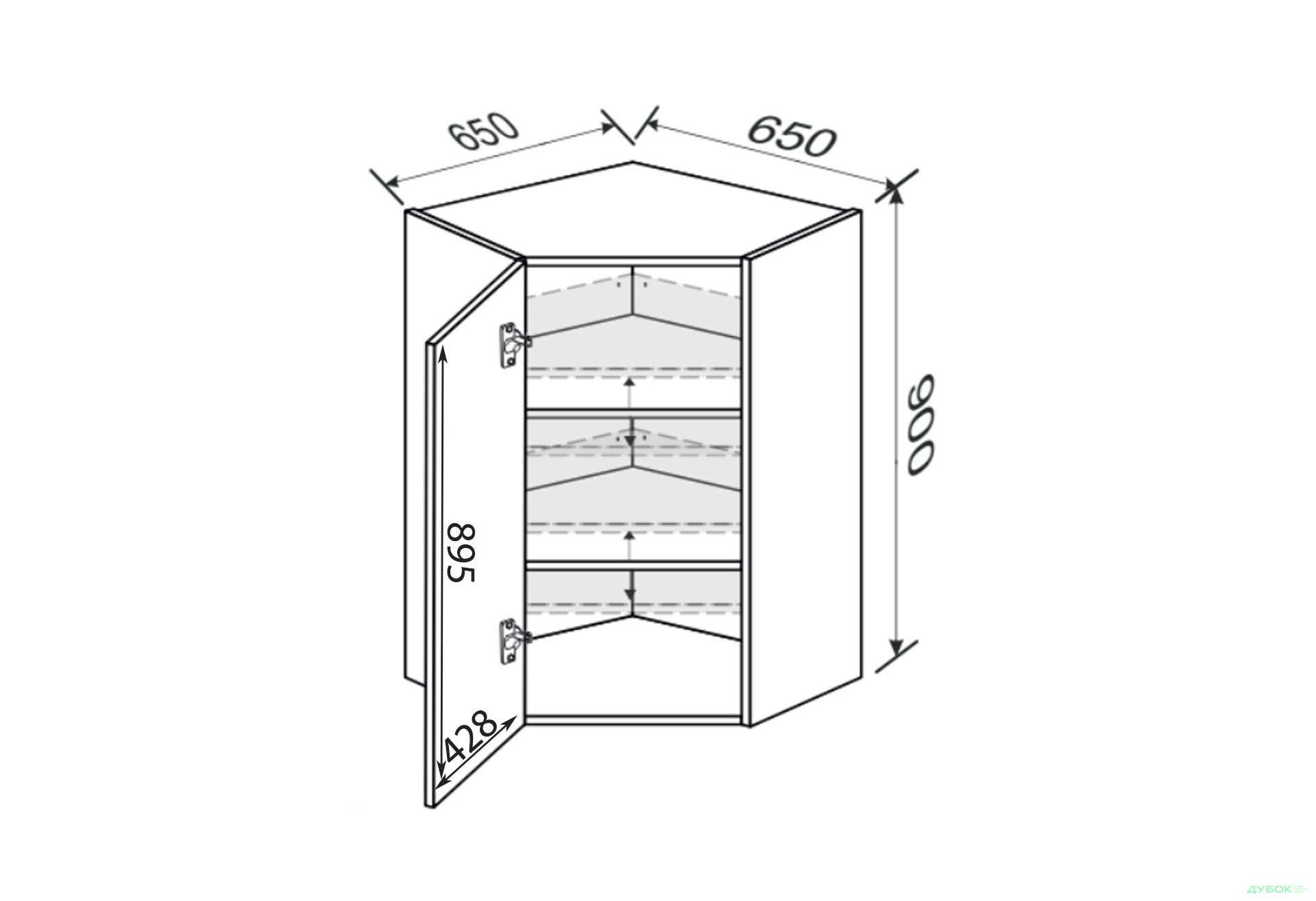 Зображення 2 - Верх Кут В 45°/900 (650х650) 1дв Глорі / Glory MiroMark