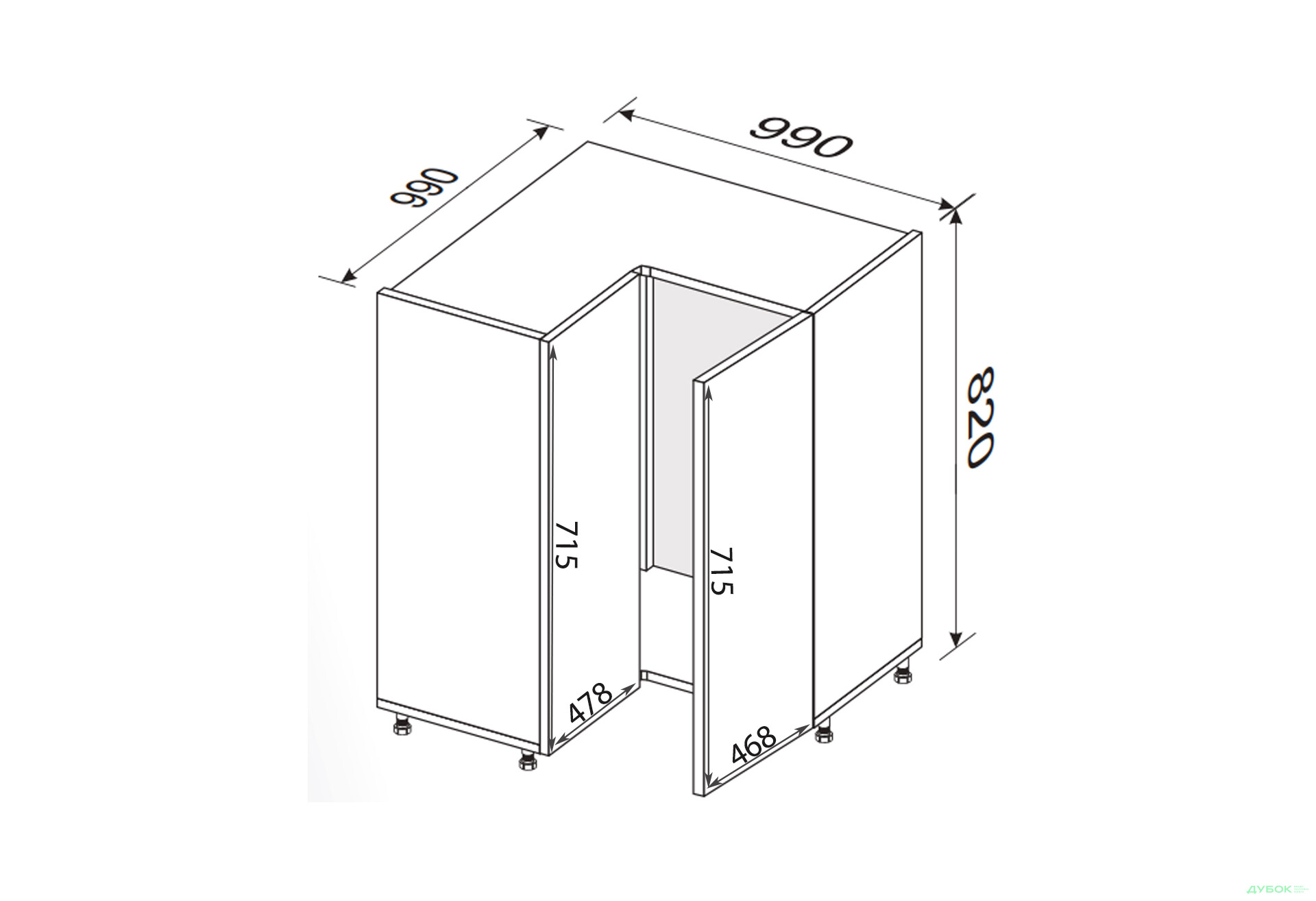 Зображення 2 - Низ кут Н 90°/820 2дв Лео / Leo MiroMark