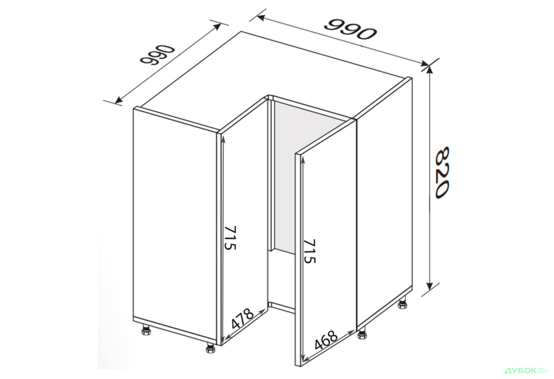 Зображення 2 - Низ кут Н 90°/820 2дв Лео / Leo MiroMark