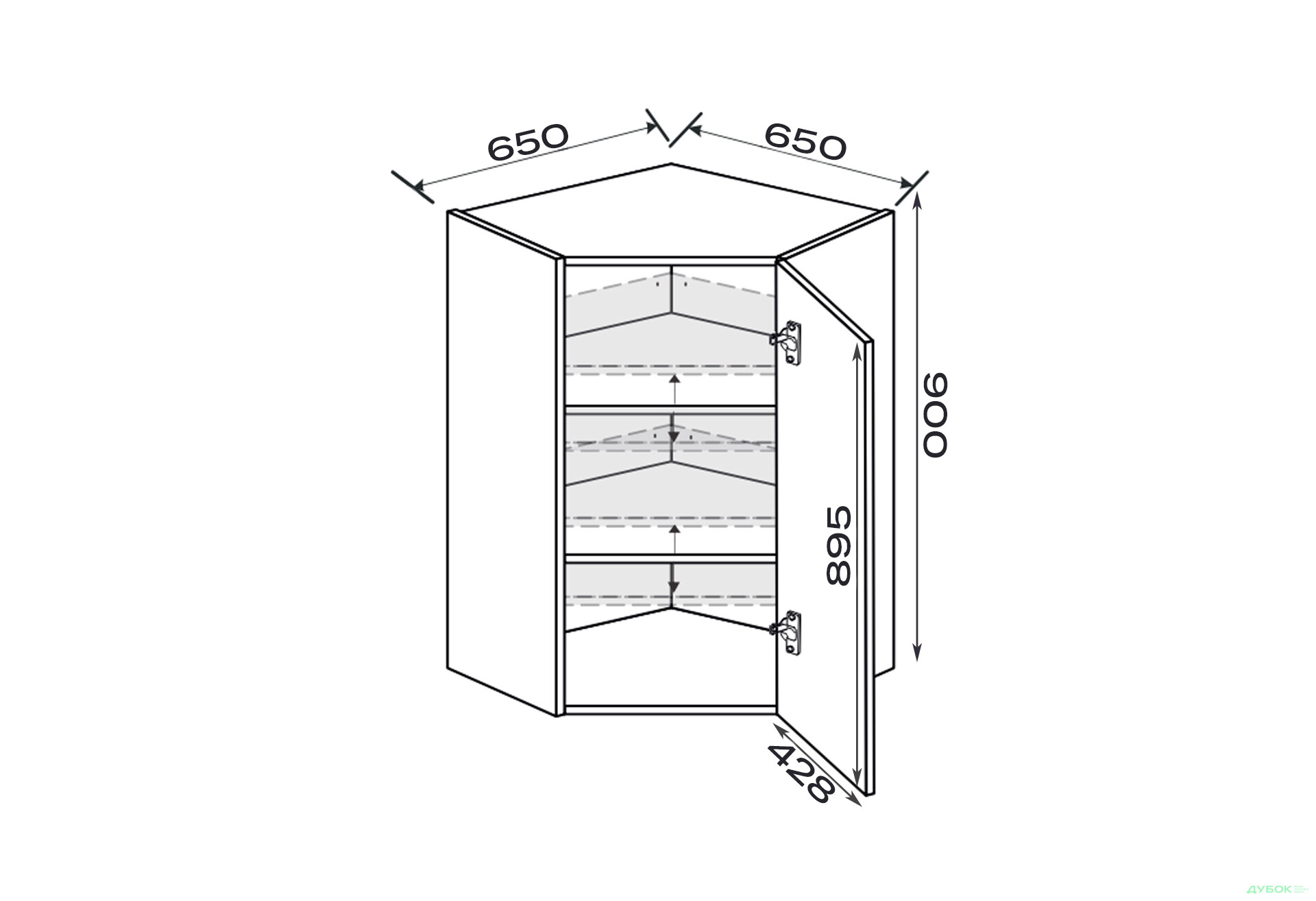 Зображення 2 - Верх Кут В 45°/900 (650х650) 1дв правий Міленіум / Millenium MiroMark