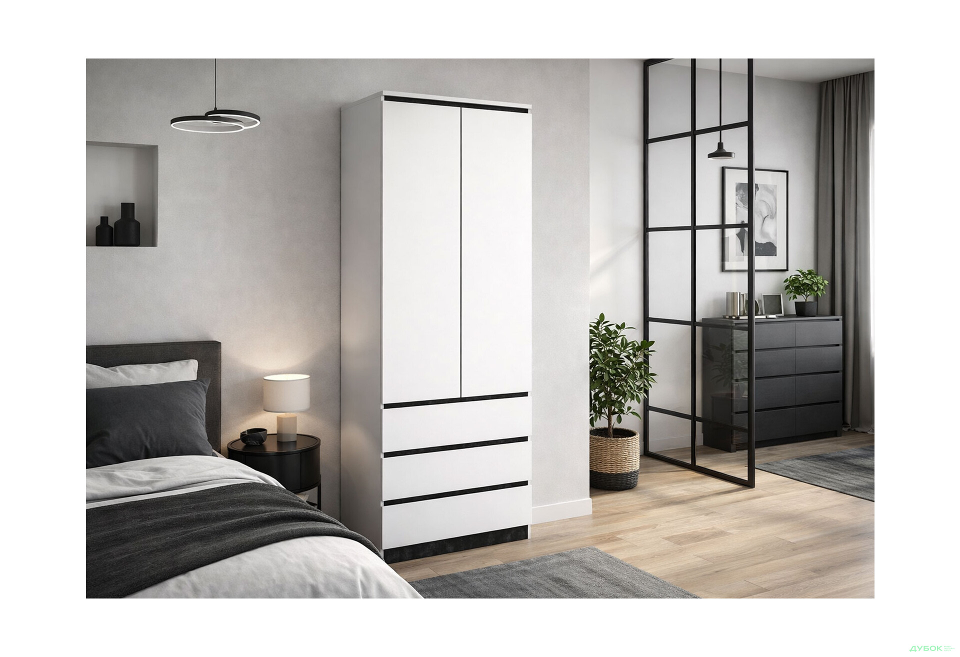 Изображение 2 - Шкаф Svit Mebliv Мия 2-дверный с 3 ящиками 80 см, белый/бетон темный