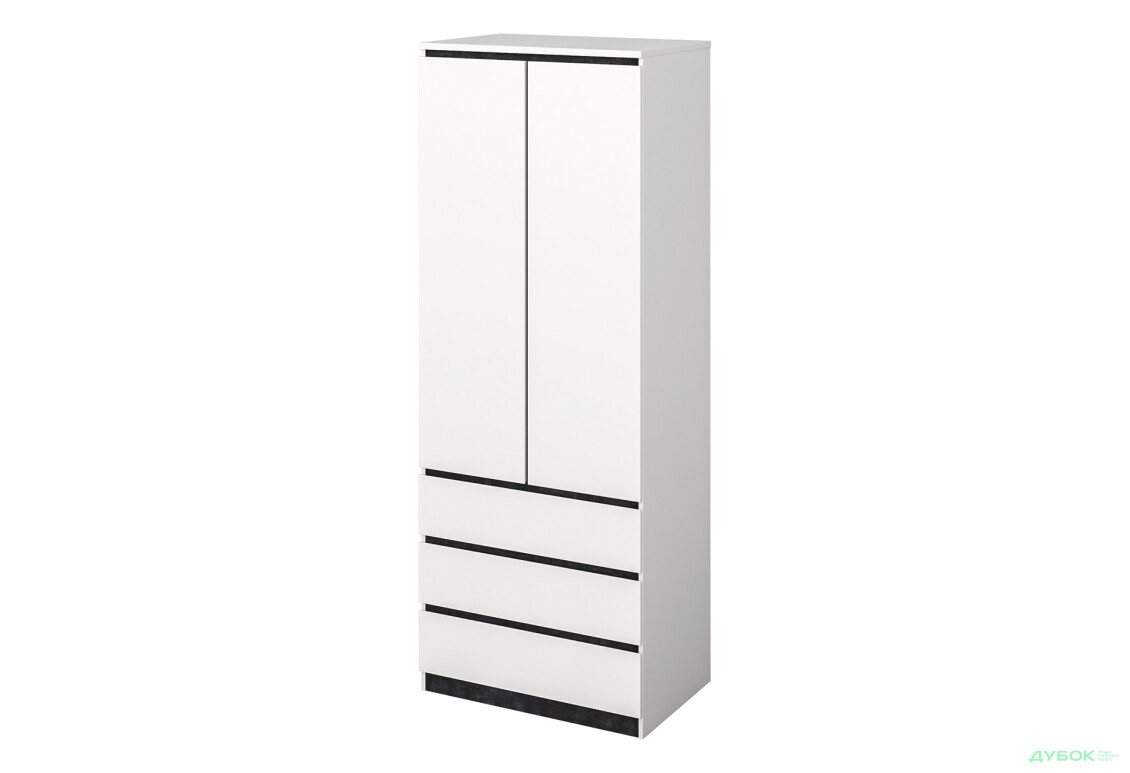 Шафа Світ Меблів Мія 2-дверна з 3 шухлядами 80 см, білий/бетон темний - Зображення 1 Зображення 1 - Шафа Світ Меблів Мія 2-дверна з 3 шухлядами 80 см, білий/бетон темний