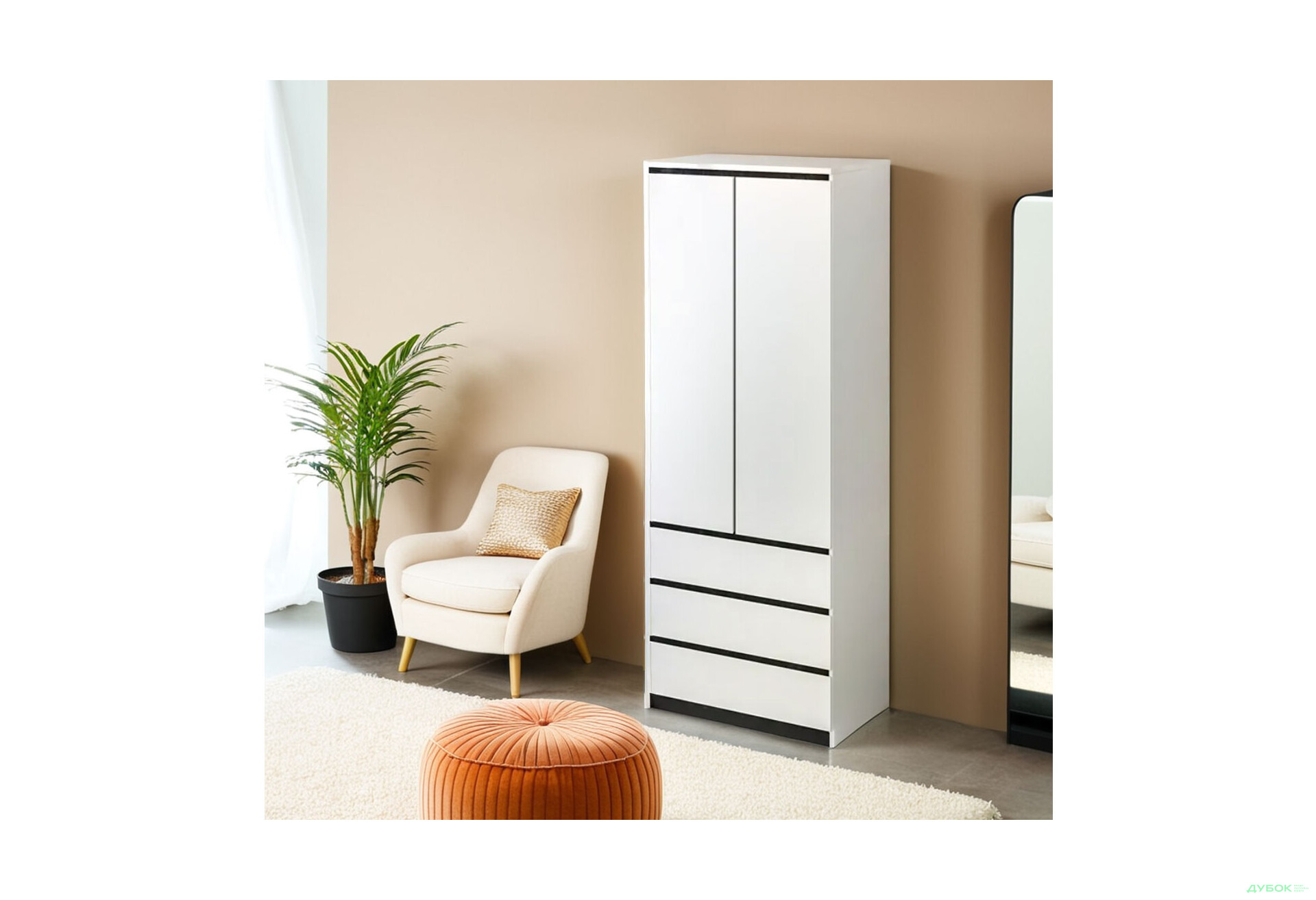 Шафа Світ Меблів Мія 2-дверна з 3 шухлядами 80 см, білий/бетон темний - Зображення 2 Зображення 2 - Шафа Світ Меблів Мія 2-дверна з 3 шухлядами 80 см, білий/бетон темний