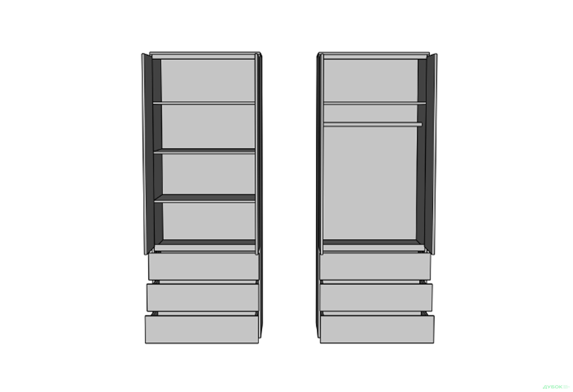 Шафа Світ Меблів Мія 2-дверна з 3 шухлядами 80 см, білий/бетон темний - Зображення 3 Зображення 3 - Шафа Світ Меблів Мія 2-дверна з 3 шухлядами 80 см, білий/бетон темний