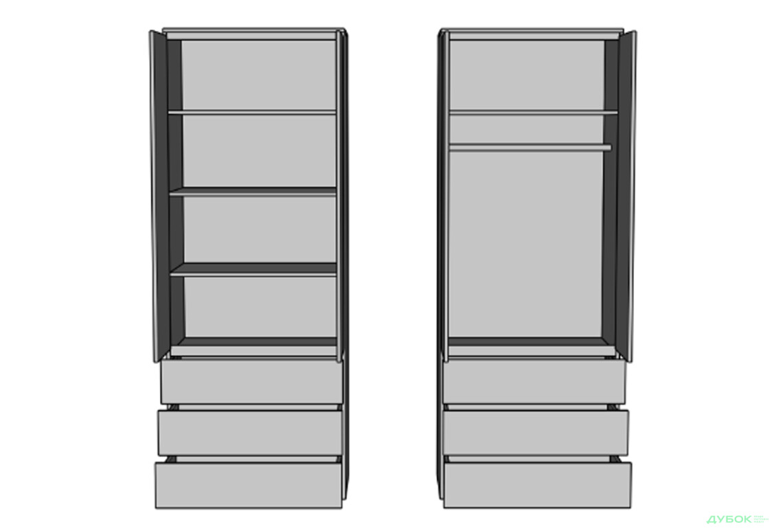 Шафа Світ Меблів Мія 2-дверна з 3 шухлядами 80 см, білий/бетон темний - Зображення 3 Зображення 3 - Шафа Світ Меблів Мія 2-дверна з 3 шухлядами 80 см, білий/бетон темний