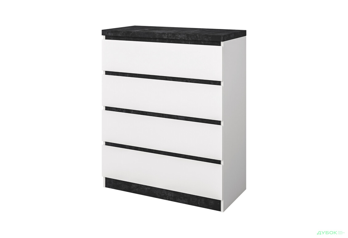 Комод Світ Меблів Мія з 4 шухлядами 80 см, білий/бетон темний - Зображення 1 Зображення 1 - Комод Світ Меблів Мія з 4 шухлядами 80 см, білий/бетон темний