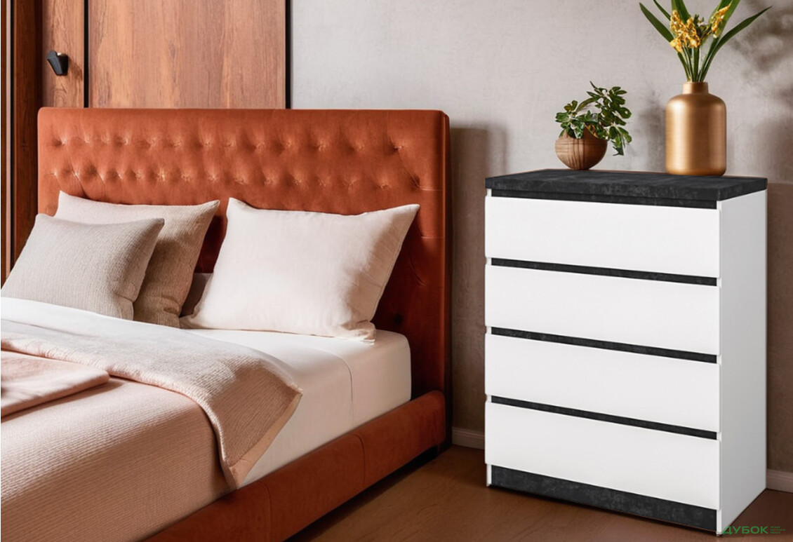 Комод Світ Меблів Мія з 4 шухлядами 80 см, білий/бетон темний - Зображення 2 Зображення 2 - Комод Світ Меблів Мія з 4 шухлядами 80 см, білий/бетон темний