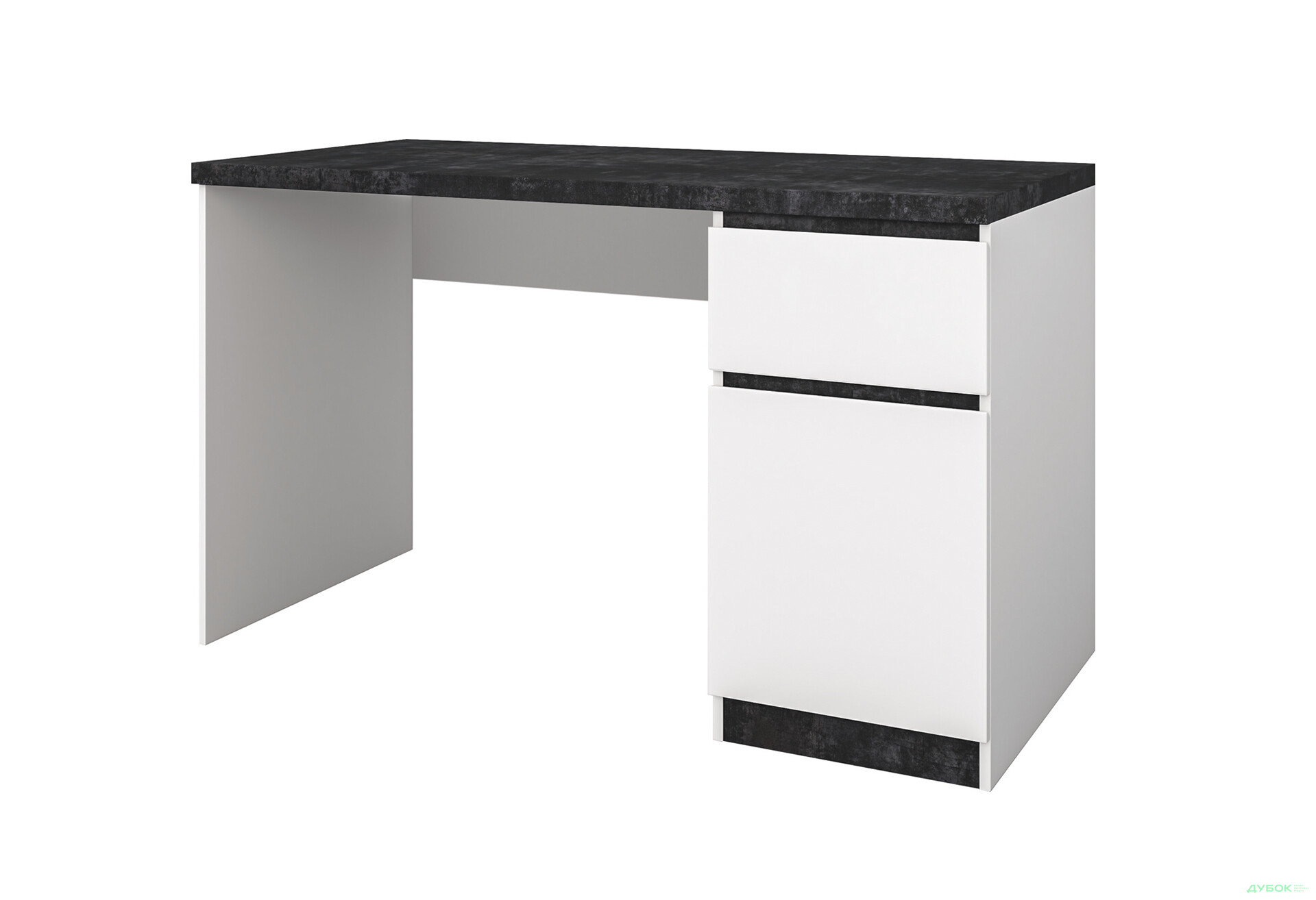 Стол письменный Svit Mebliv Мия 128x60 см с тумбой и ящиком, белый/бетон темный - Изображение 1 Изображение 1 - Стол письменный Svit Mebliv Мия 128x60 см с тумбой и ящиком, белый/бетон темный