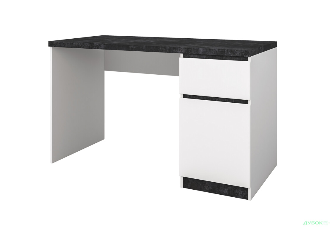 Стол письменный Svit Mebliv Мия 128x60 см с тумбой и ящиком, белый/бетон темный - Изображение 1 Изображение 1 - Стол письменный Svit Mebliv Мия 128x60 см с тумбой и ящиком, белый/бетон темный