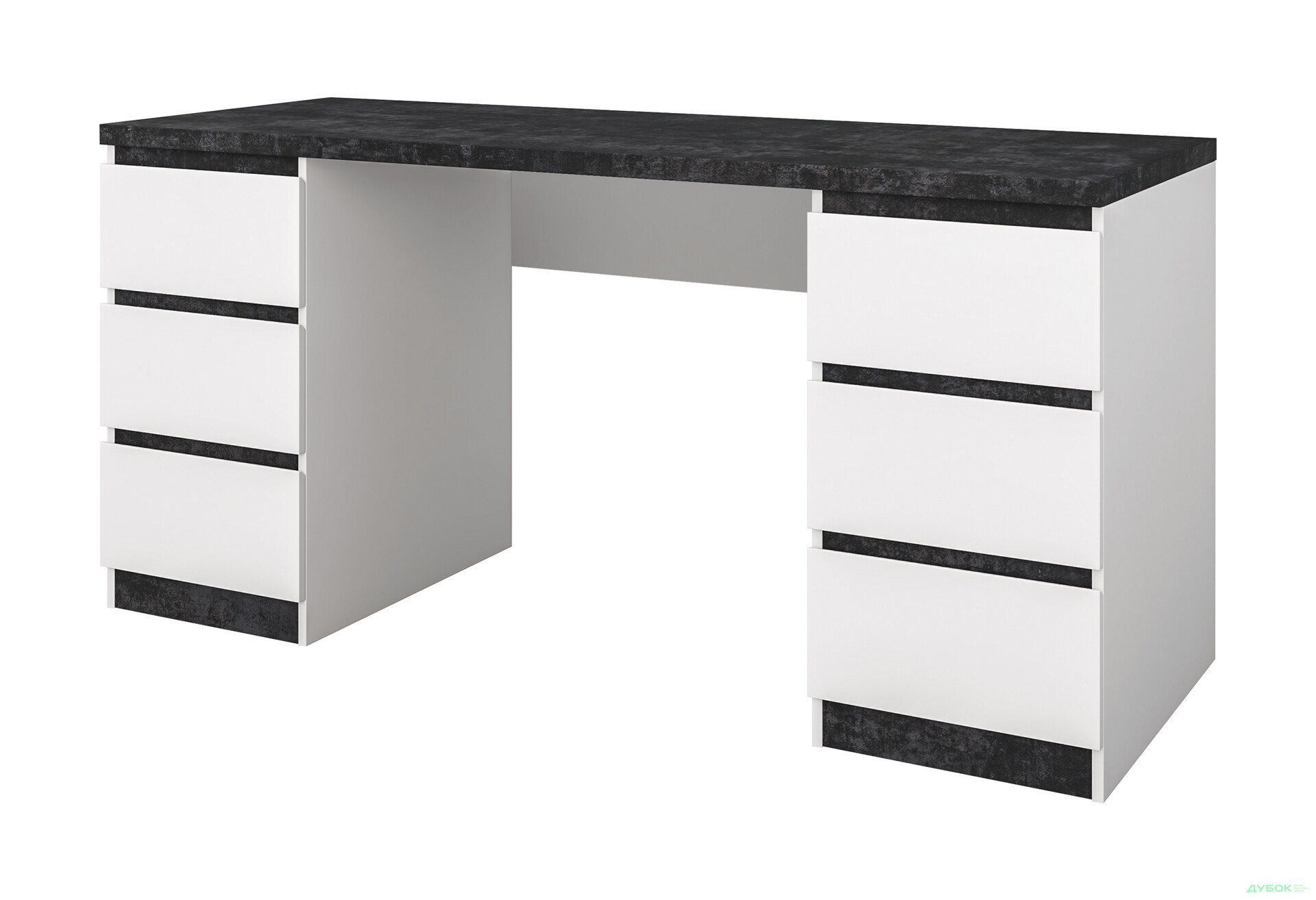 Стіл письмовий Світ Меблів Мія 160x60 см з 6 шухлядами, білий/бетон темний - Зображення 1 Зображення 1 - Стіл письмовий Світ Меблів Мія 160x60 см з 6 шухлядами, білий/бетон темний