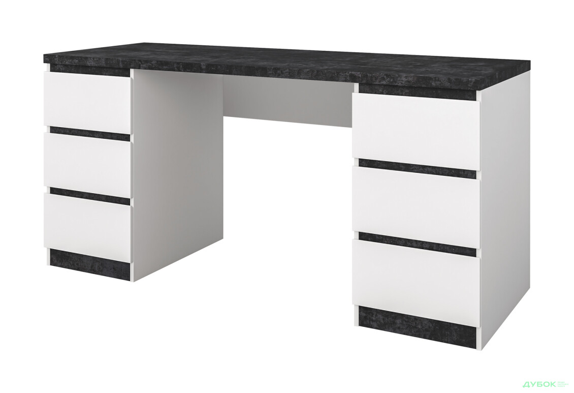 Стіл письмовий Світ Меблів Мія 160x60 см з 6 шухлядами, білий/бетон темний - Зображення 1 Зображення 1 - Стіл письмовий Світ Меблів Мія 160x60 см з 6 шухлядами, білий/бетон темний