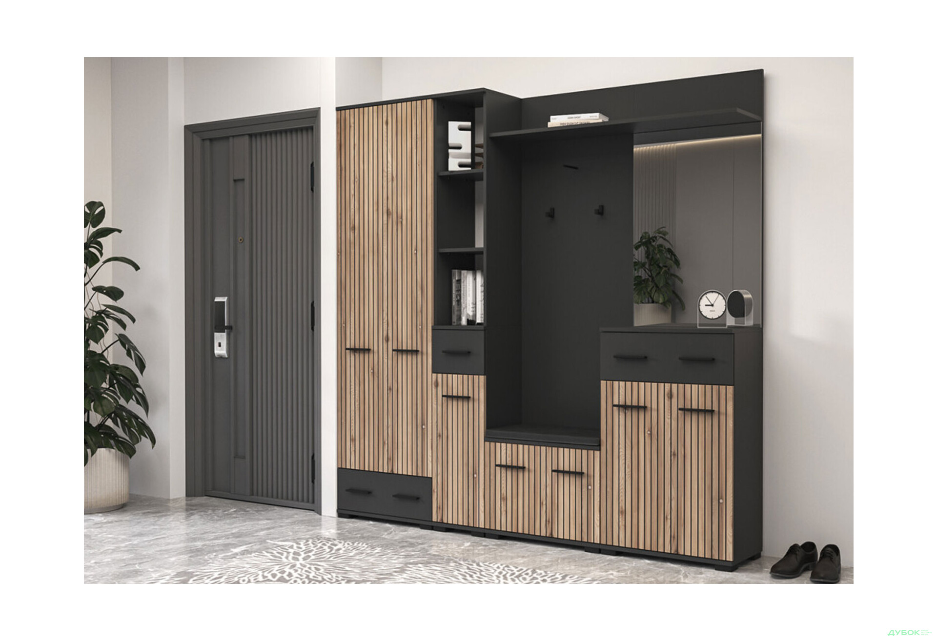Шафа Світ Меблів Амбре 2-дверна з шухлядою 60 см, дуб артизан/антрацит - Зображення 2 Зображення 2 - Шафа Світ Меблів Амбре 2-дверна з шухлядою 60 см, дуб артизан/антрацит