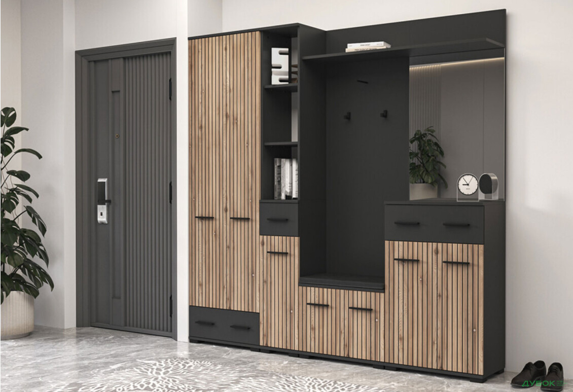 Шафа Світ Меблів Амбре 2-дверна з шухлядою 60 см, дуб артизан/антрацит - Зображення 2 Зображення 2 - Шафа Світ Меблів Амбре 2-дверна з шухлядою 60 см, дуб артизан/антрацит