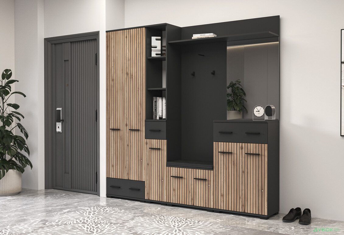 Прихожая Svit Mebliv Амбре Комплект 210 см антрацит / дуб артизан - Изображение 1 Изображение 1 - Прихожая Svit Mebliv Амбре Комплект 210 см антрацит / дуб артизан