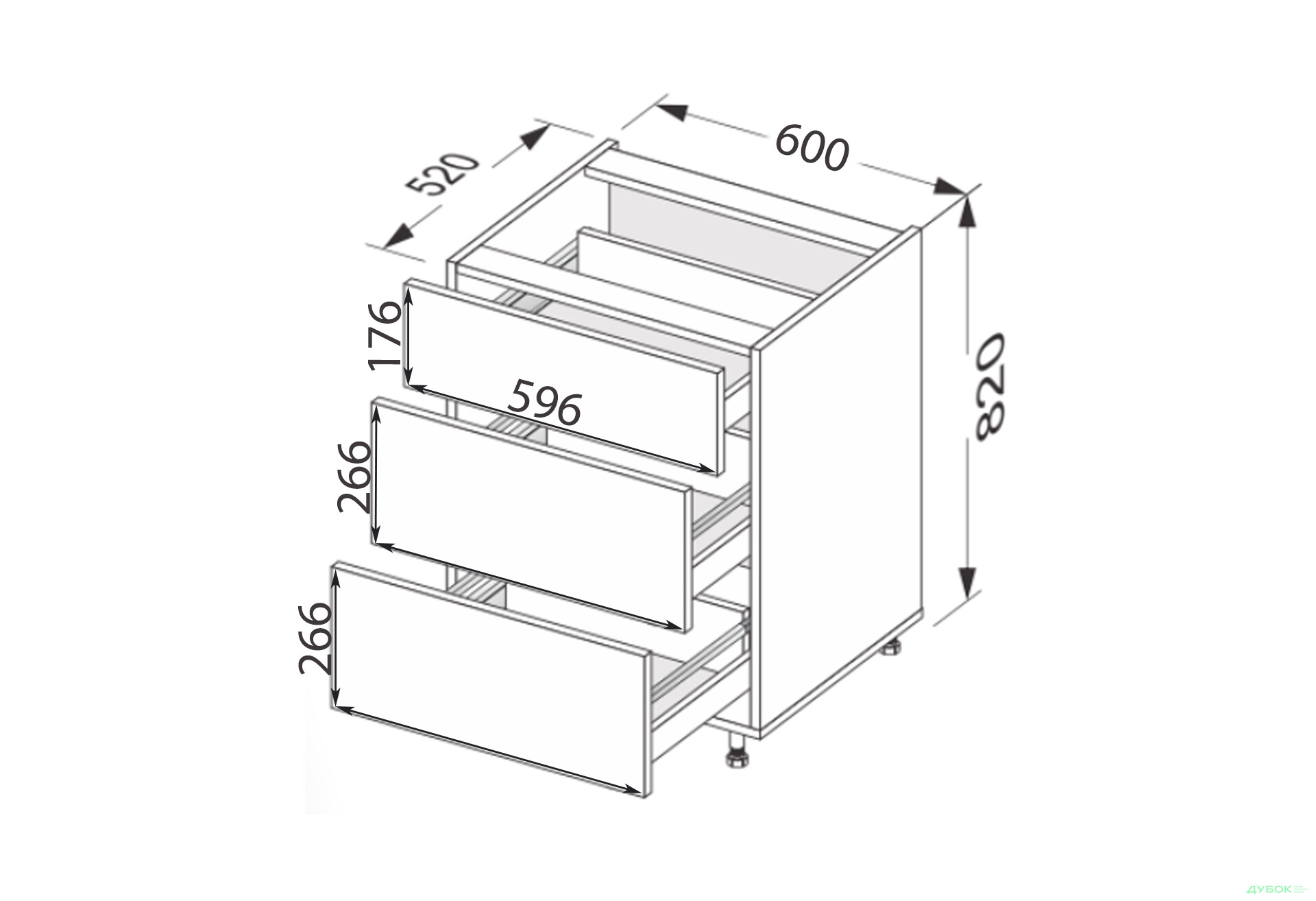 Зображення 2 - Низ 60Н3ШХ/820 Pro Hettich Міленіум / Millenium Premium MiroMark