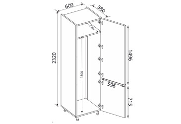Пенал 60ПХ/2320 холодильник Pro Blum правий Зображення Пенал 60ПХ/2320 холодильник Pro Blum правий
