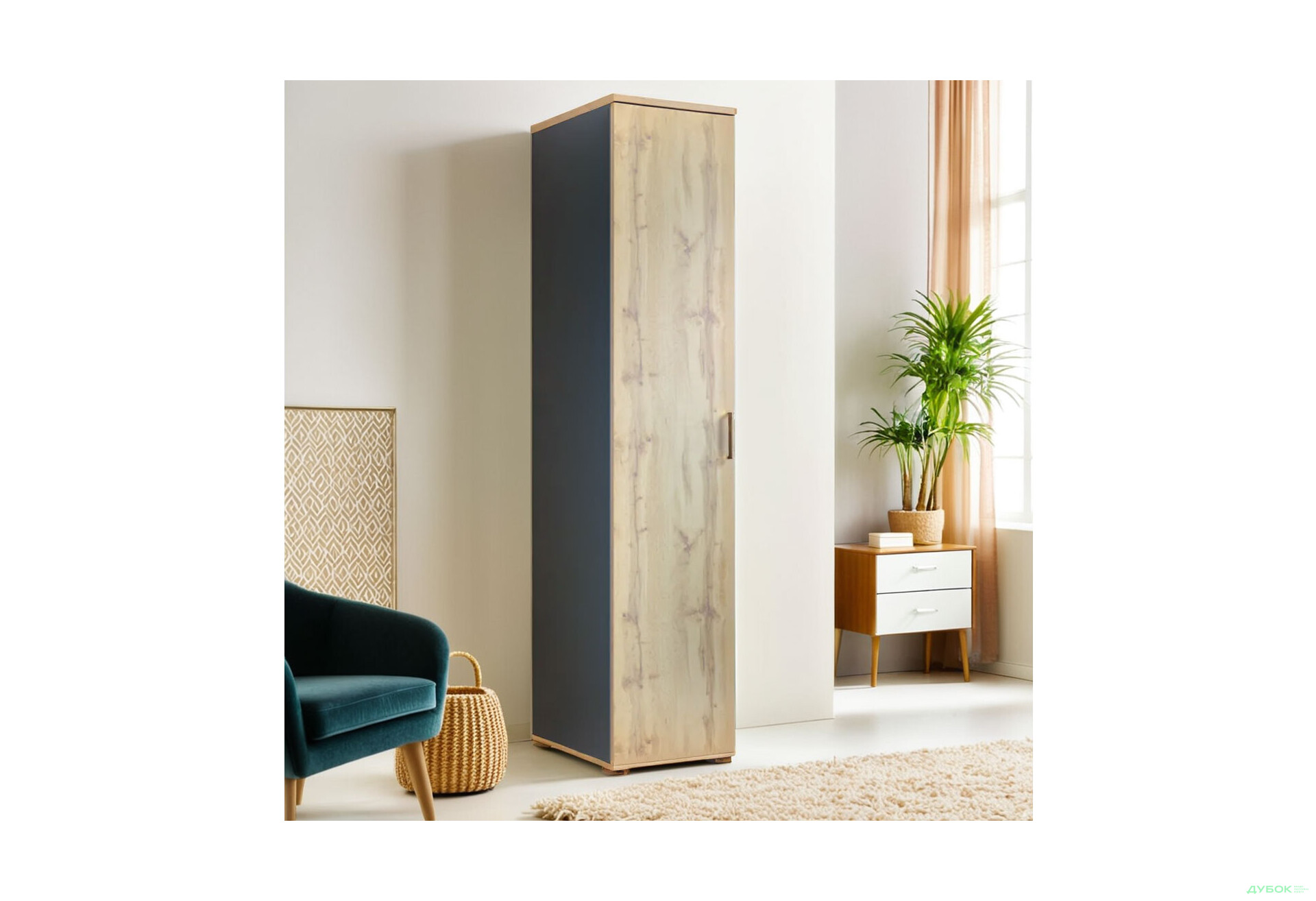 Шкаф МироМарк Джуріан 1-дверный 40 см антрацит/дуб вотан - Изображение 2 Изображение 2 - Шкаф МироМарк Джуріан 1-дверный 40 см антрацит/дуб вотан