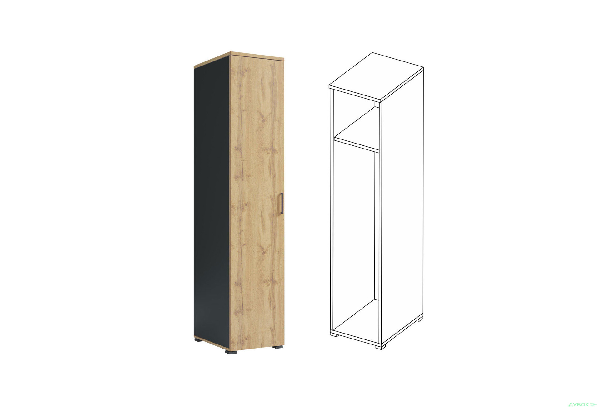 Шкаф МироМарк Джуріан 1-дверный 40 см антрацит/дуб вотан - Изображение 3 Изображение 3 - Шкаф МироМарк Джуріан 1-дверный 40 см антрацит/дуб вотан