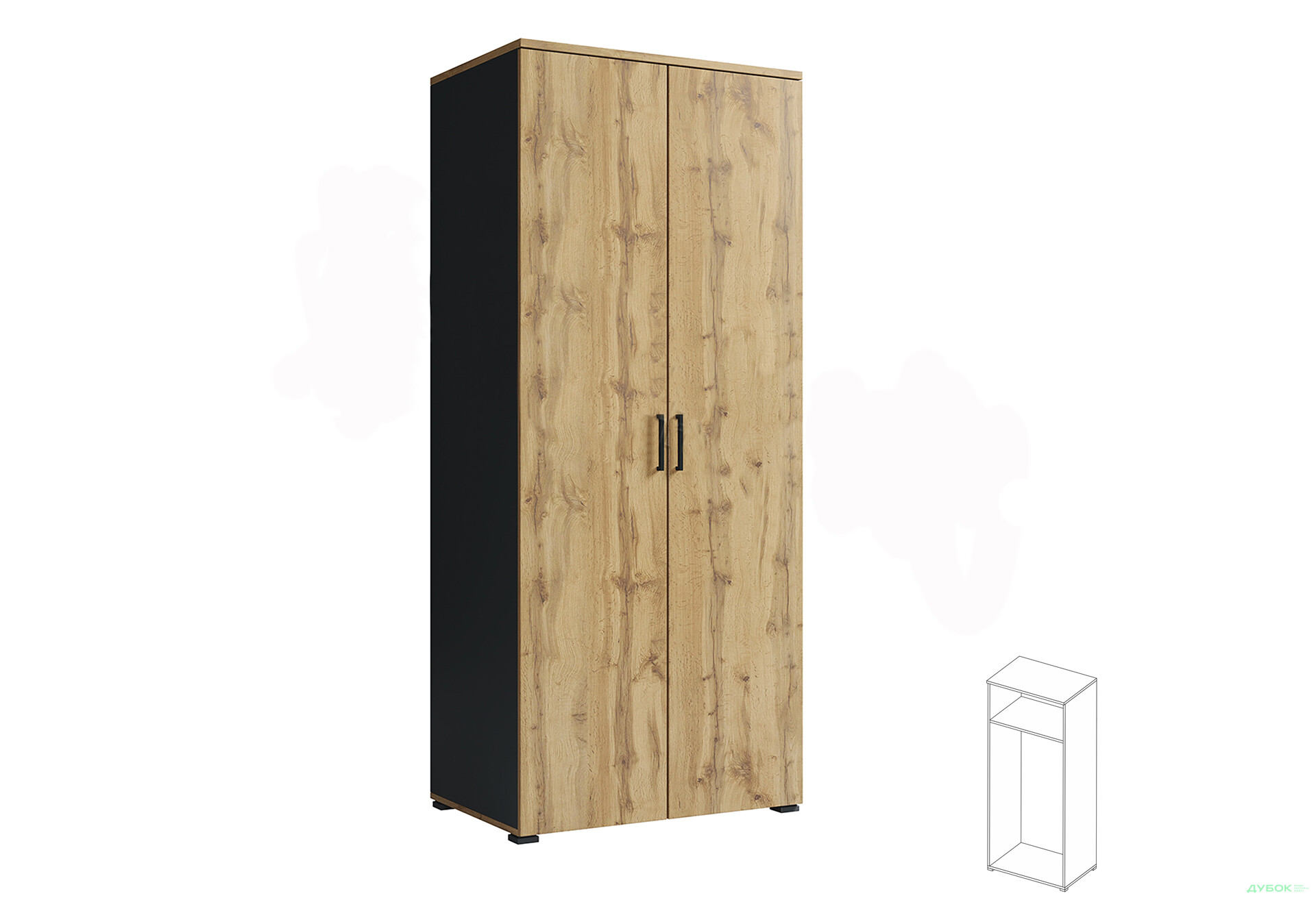 Шафа MiroMark Джуріан 2-дверна 80 см антрацит/дуб вотан - Зображення 3 Зображення 3 - Шафа MiroMark Джуріан 2-дверна 80 см антрацит/дуб вотан