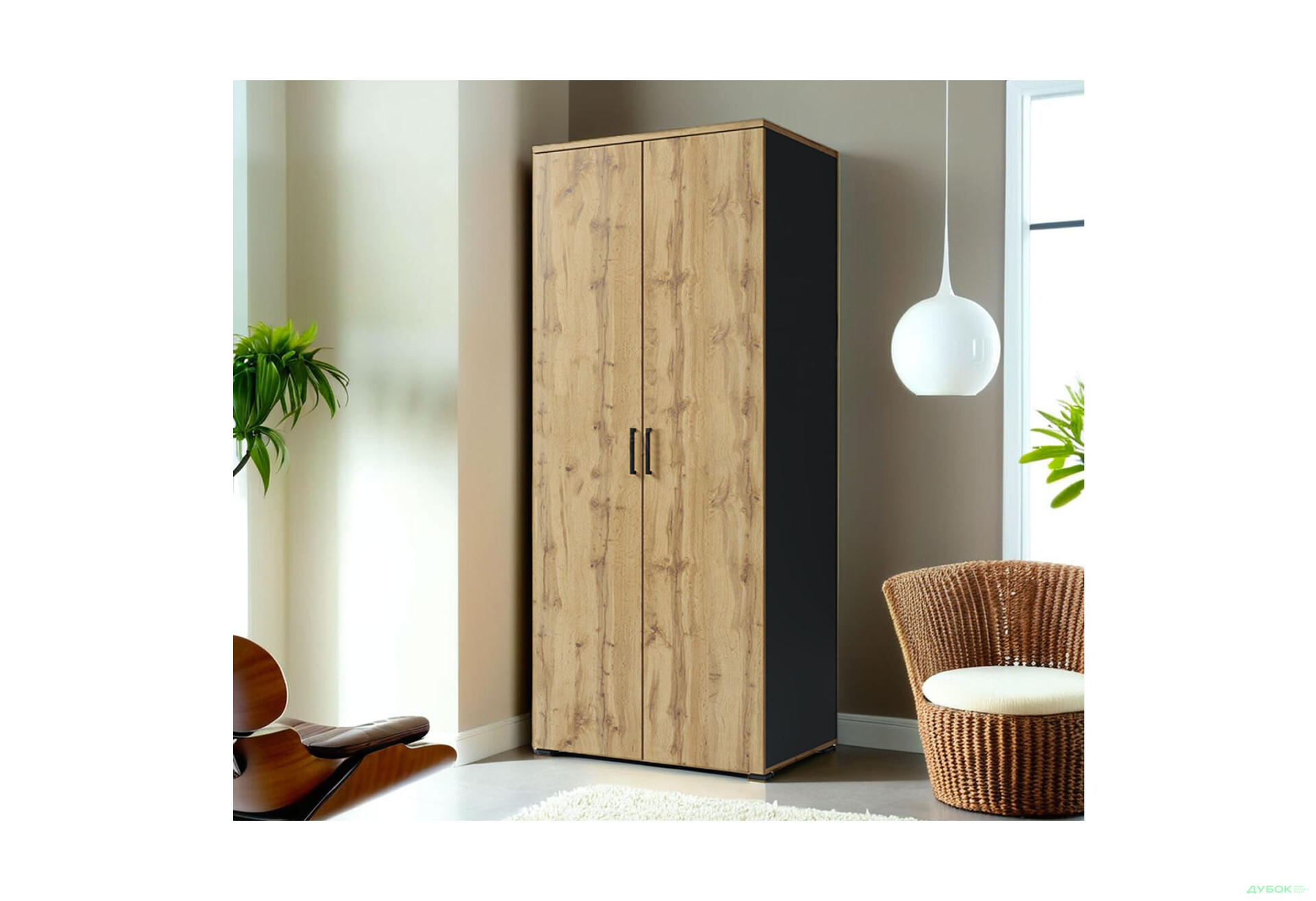 Шафа MiroMark Джуріан 2-дверна 80 см антрацит/дуб вотан - Зображення 2 Зображення 2 - Шафа MiroMark Джуріан 2-дверна 80 см антрацит/дуб вотан