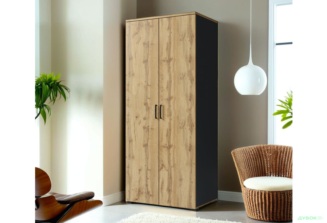 Шафа MiroMark Джуріан 2-дверна 80 см антрацит/дуб вотан - Зображення 2 Зображення 2 - Шафа MiroMark Джуріан 2-дверна 80 см антрацит/дуб вотан