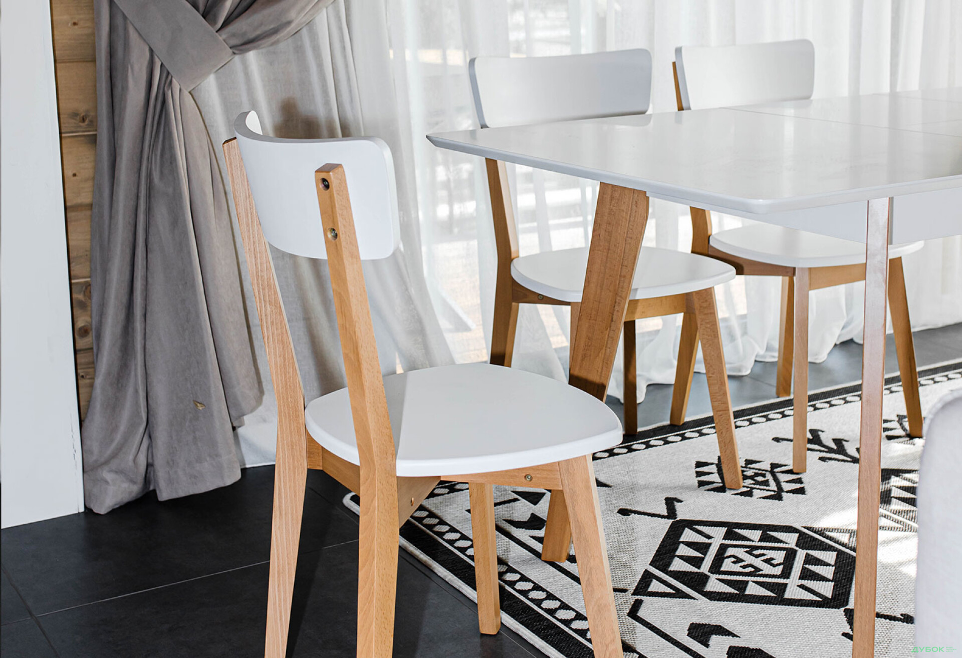 Фото 3 - Комплект стол Милан раскладной + 4 стула Тор натуральный / белый Pavlik