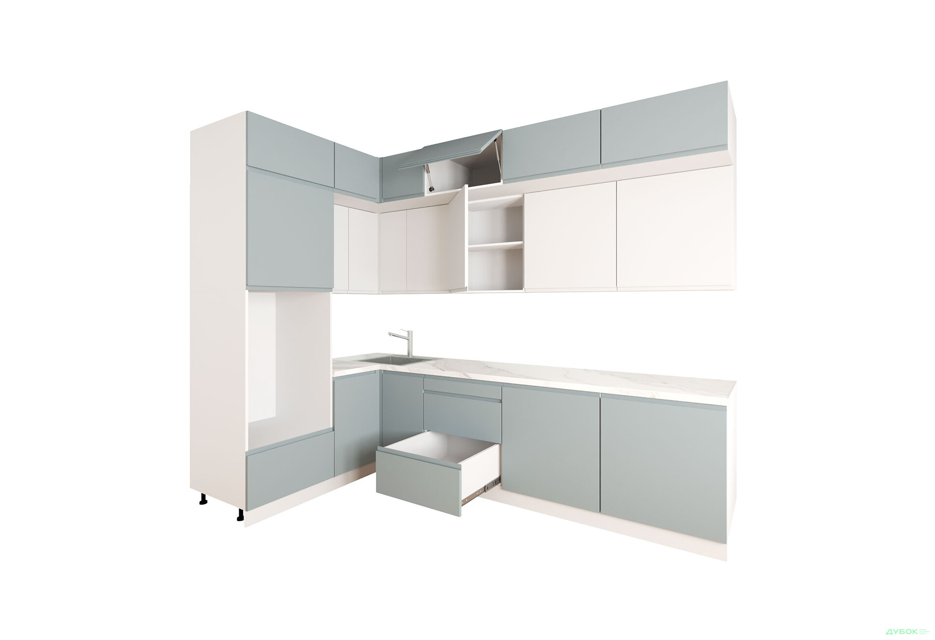 Кухня угловая Вип-Мастер Интерно Люкс / Interno Luxe 160х280 см, серый мат / белый мат - Изображение 3 Изображение 3 - Кухня угловая Вип-Мастер Интерно Люкс / Interno Luxe 160х280 см, серый мат / белый мат