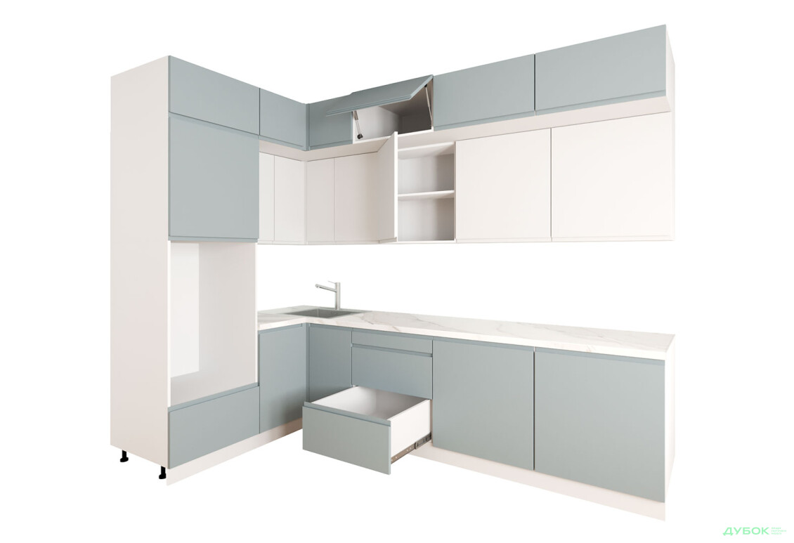 Кухня угловая Вип-Мастер Интерно Люкс / Interno Luxe 160х280 см, серый мат / белый мат - Изображение 3 Изображение 3 - Кухня угловая Вип-Мастер Интерно Люкс / Interno Luxe 160х280 см, серый мат / белый мат