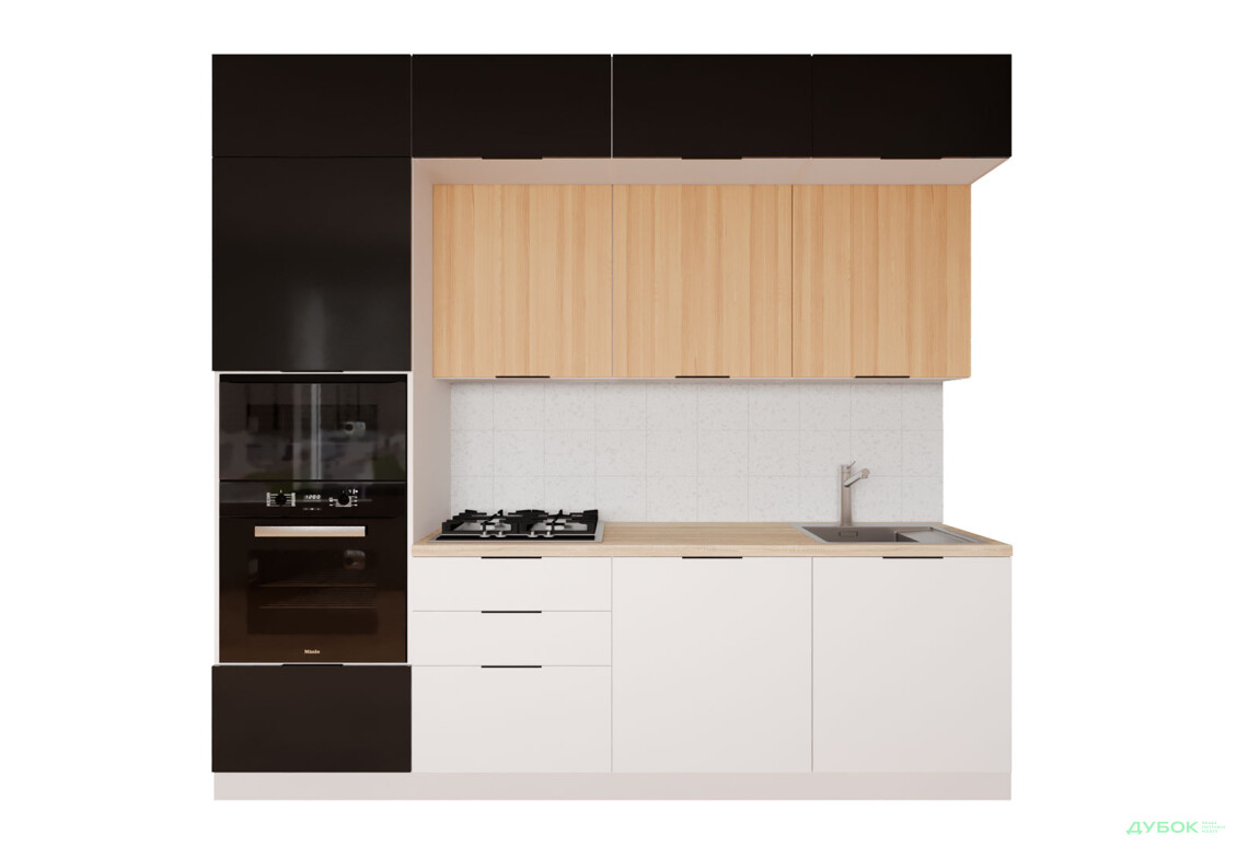 Кухня Мебель Стар Диплос / Diplos Blum 240 см, верх черный глянец / натуральное дерево, низ белый глянец - Изображение 3 Изображение 3 - Кухня Мебель Стар Диплос / Diplos Blum 240 см, верх черный глянец / натуральное дерево, низ белый глянец