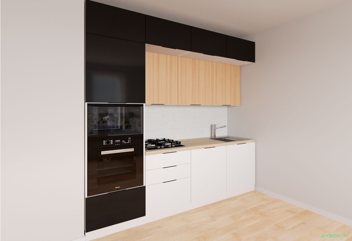 Кухня Мебель Стар Диплос / Diplos Blum 240 см, верх черный глянец / натуральное дерево, низ белый глянец - Изображение 2 Изображение 2 - Кухня Мебель Стар Диплос / Diplos Blum 240 см, верх черный глянец / натуральное дерево, низ белый глянец