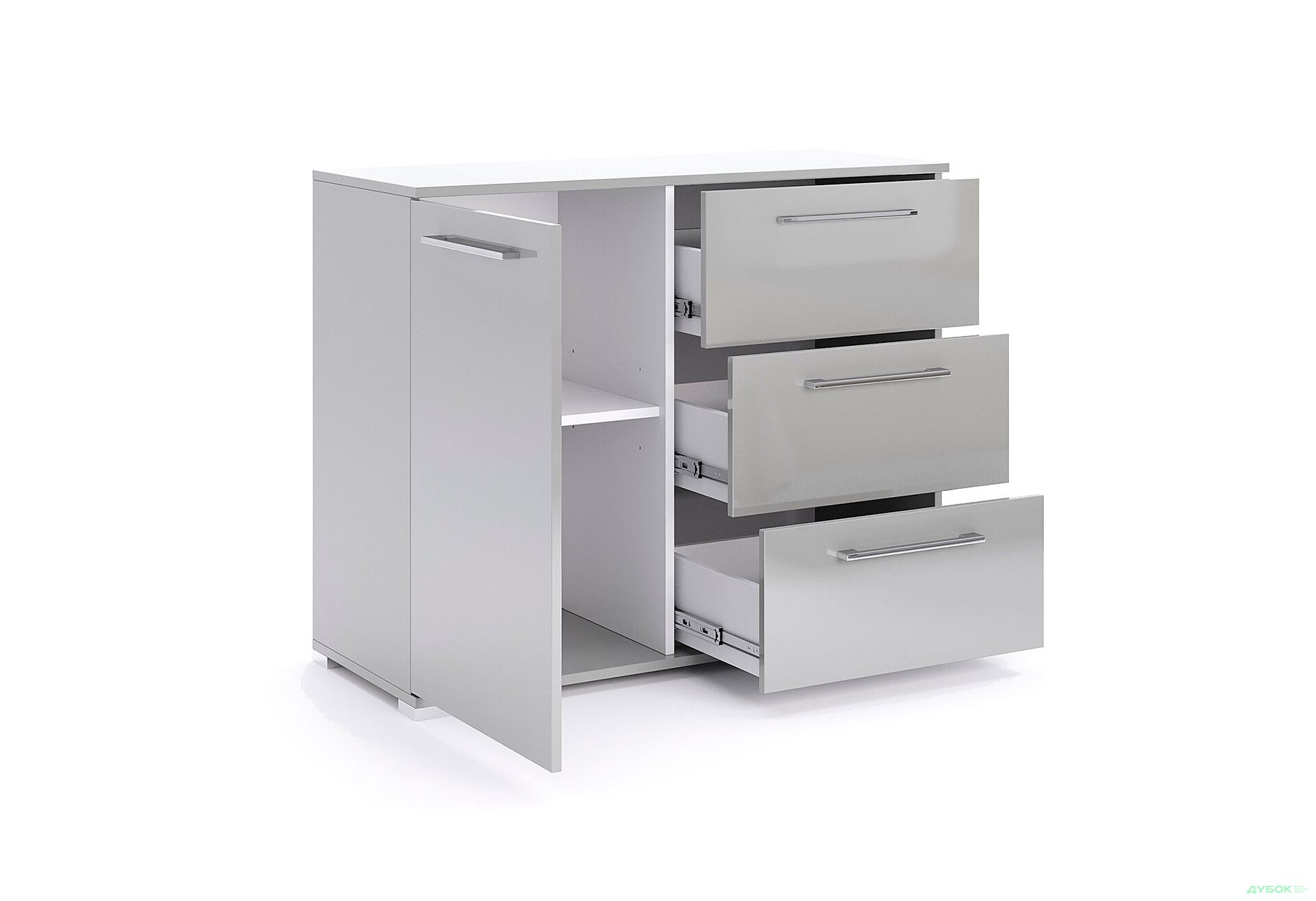 Комод MiroMark Мегі / Megy з дверкою та 3 шухлядами 100 см глянець сірий шиншила - Зображення 4 Зображення 4 - Комод MiroMark Мегі / Megy з дверкою та 3 шухлядами 100 см глянець сірий шиншила