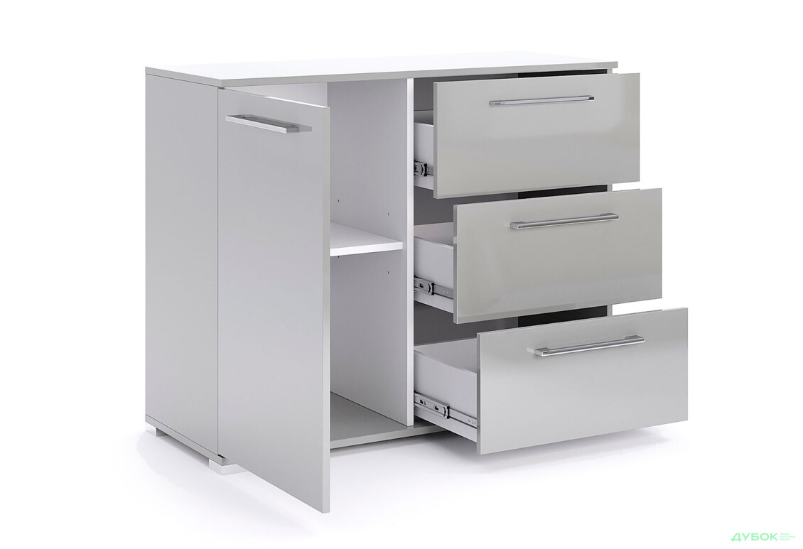 Комод MiroMark Мегі / Megy з дверкою та 3 шухлядами 100 см глянець сірий шиншила - Зображення 4 Зображення 4 - Комод MiroMark Мегі / Megy з дверкою та 3 шухлядами 100 см глянець сірий шиншила