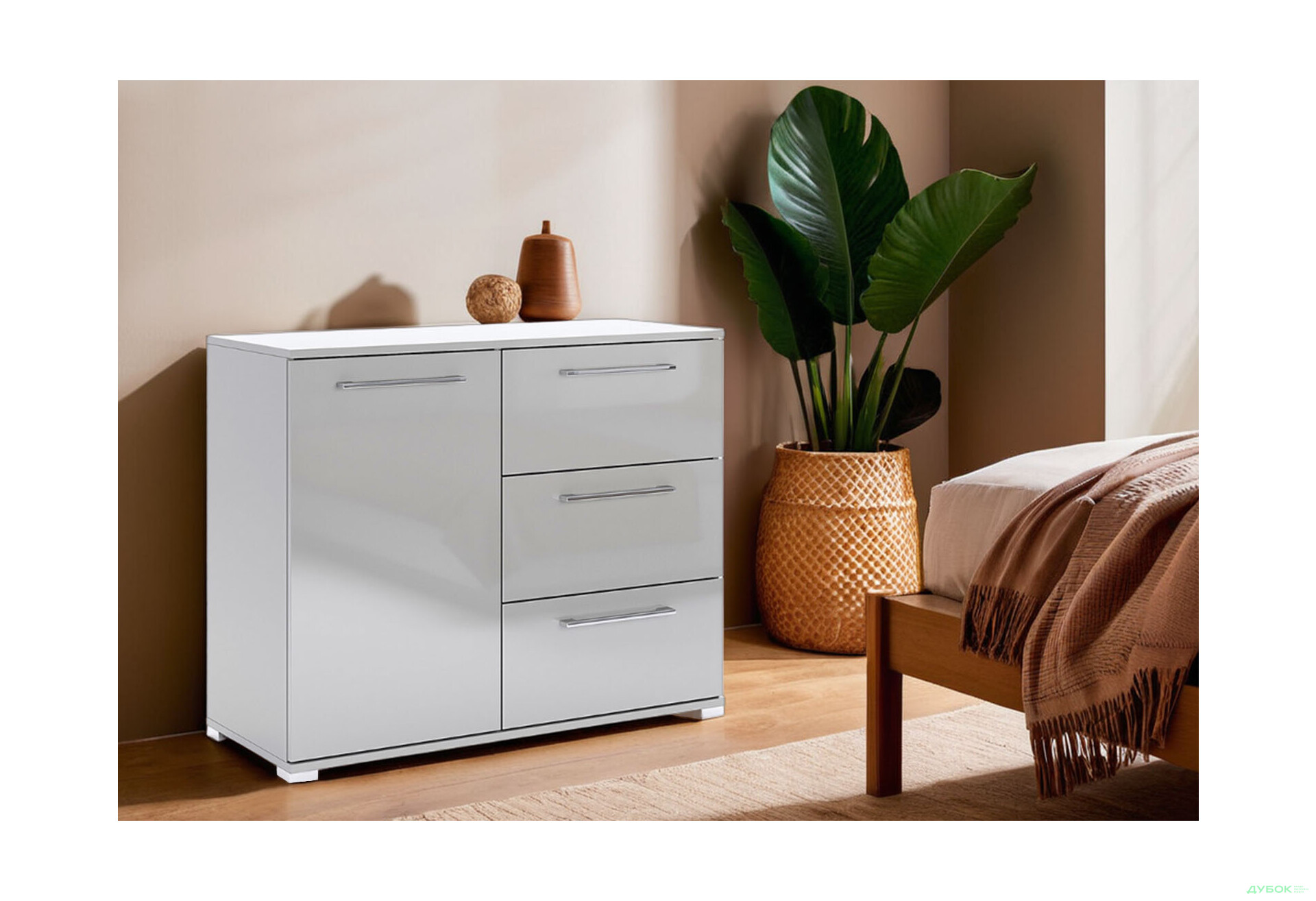 Комод MiroMark Мегі / Megy з дверкою та 3 шухлядами 100 см глянець сірий шиншила - Зображення 2 Зображення 2 - Комод MiroMark Мегі / Megy з дверкою та 3 шухлядами 100 см глянець сірий шиншила