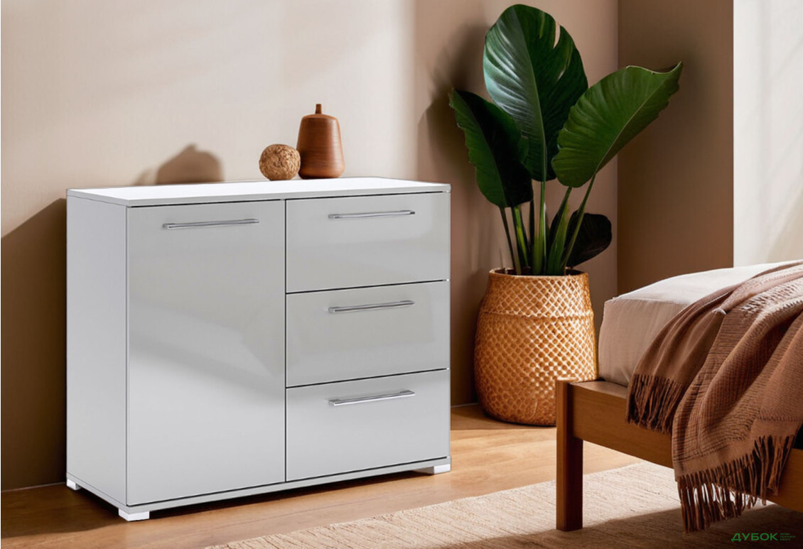 Комод MiroMark Мегі / Megy з дверкою та 3 шухлядами 100 см глянець сірий шиншила - Зображення 2 Зображення 2 - Комод MiroMark Мегі / Megy з дверкою та 3 шухлядами 100 см глянець сірий шиншила