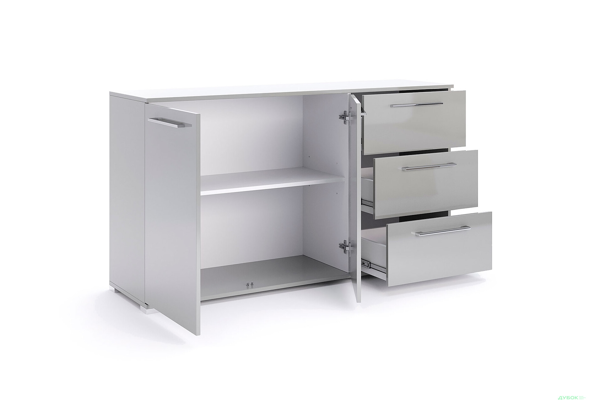 Комод МироМарк Меги / Megy с 2 дверками и 3 ящиками 146 см глянец серый шиншилла - Изображение 4 Изображение 4 - Комод МироМарк Меги / Megy с 2 дверками и 3 ящиками 146 см глянец серый шиншилла