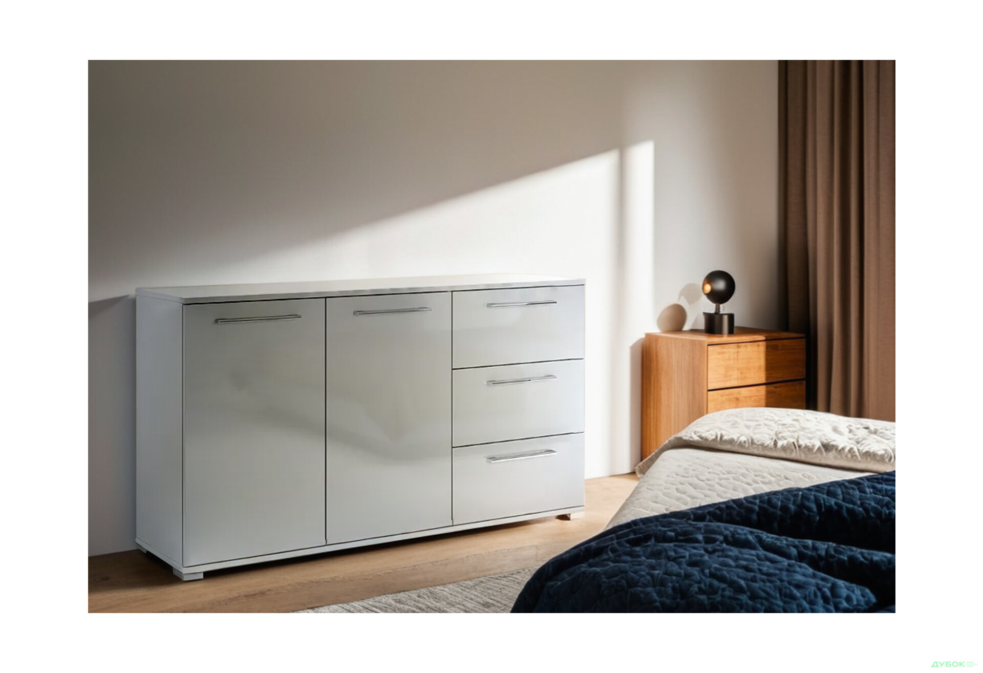 Комод МироМарк Меги / Megy с 2 дверками и 3 ящиками 146 см глянец серый шиншилла - Изображение 2 Изображение 2 - Комод МироМарк Меги / Megy с 2 дверками и 3 ящиками 146 см глянец серый шиншилла